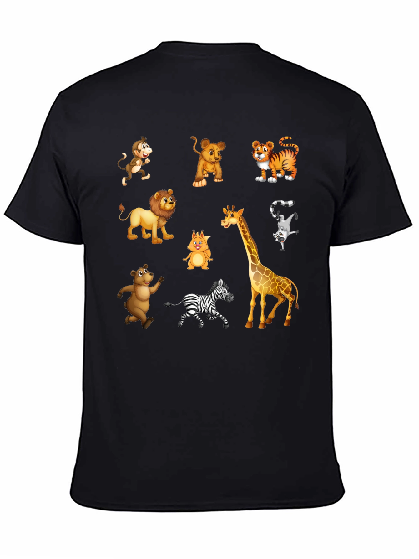 Black Cartoon Animal Print Black T-Shirt view 4