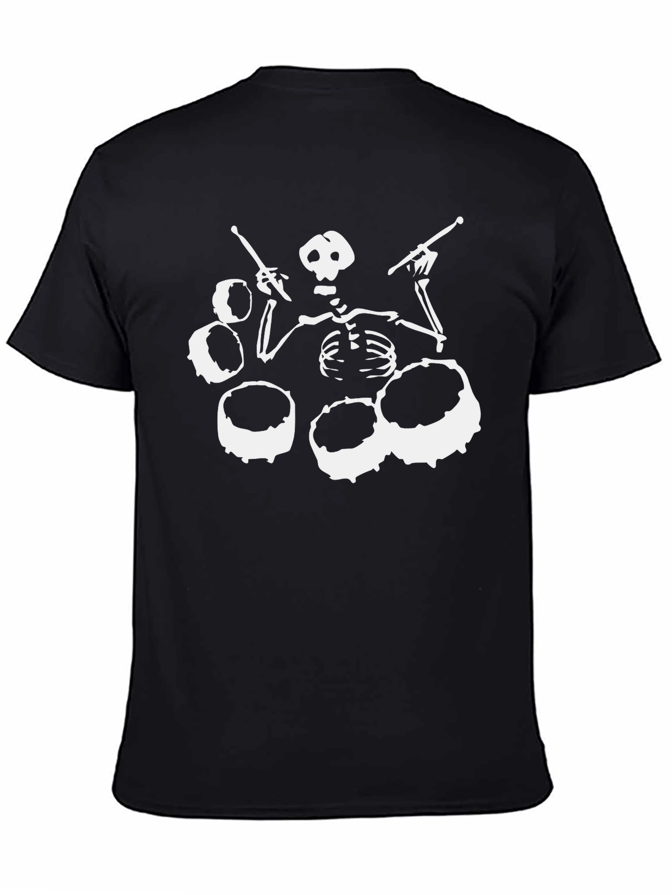 Black Skeleton Drummer Black T-Shirt - Rock Band Tee view 4