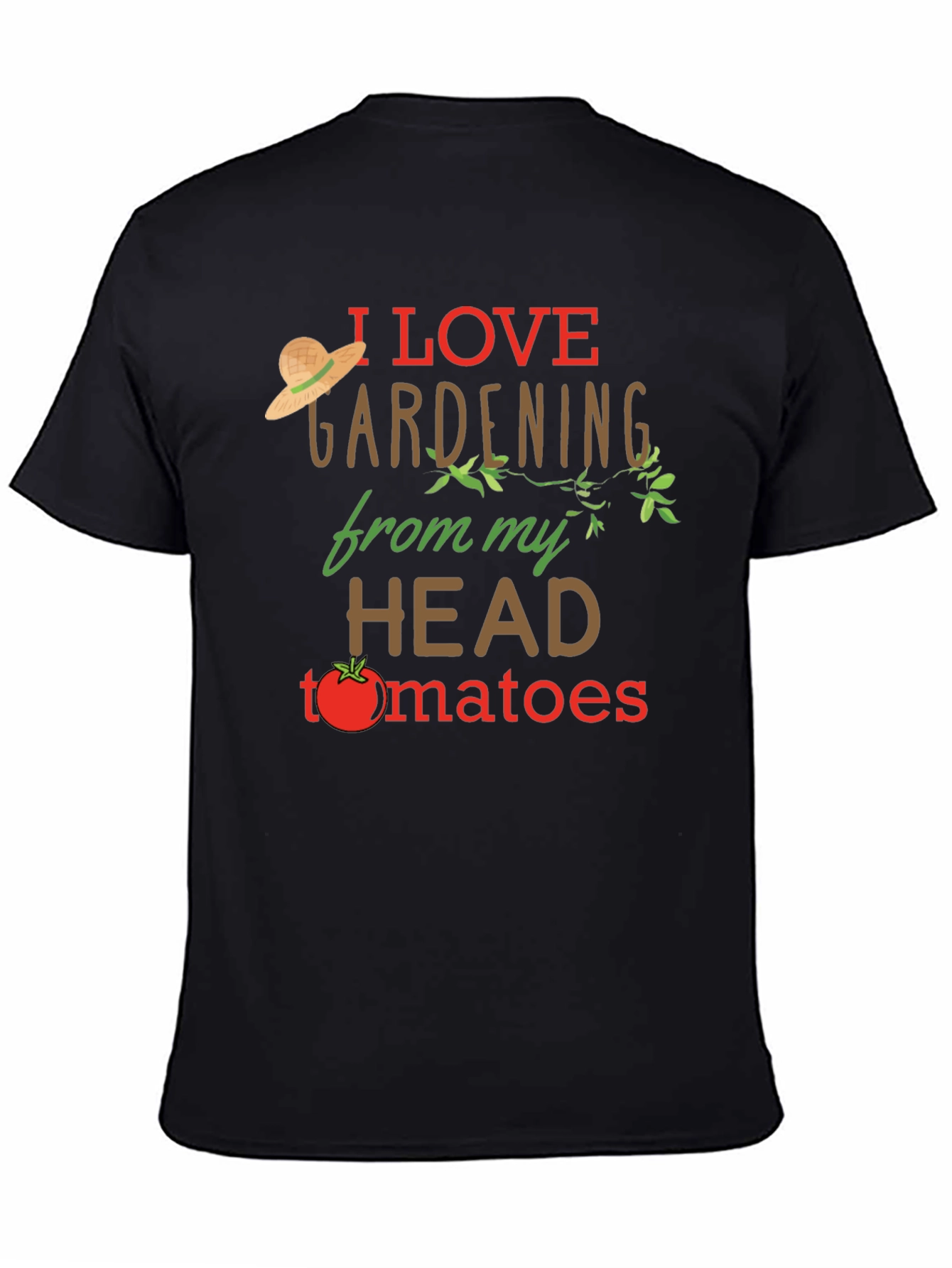 Black I Love Gardening Head Tomatoes Graphic T-Shirt view 4