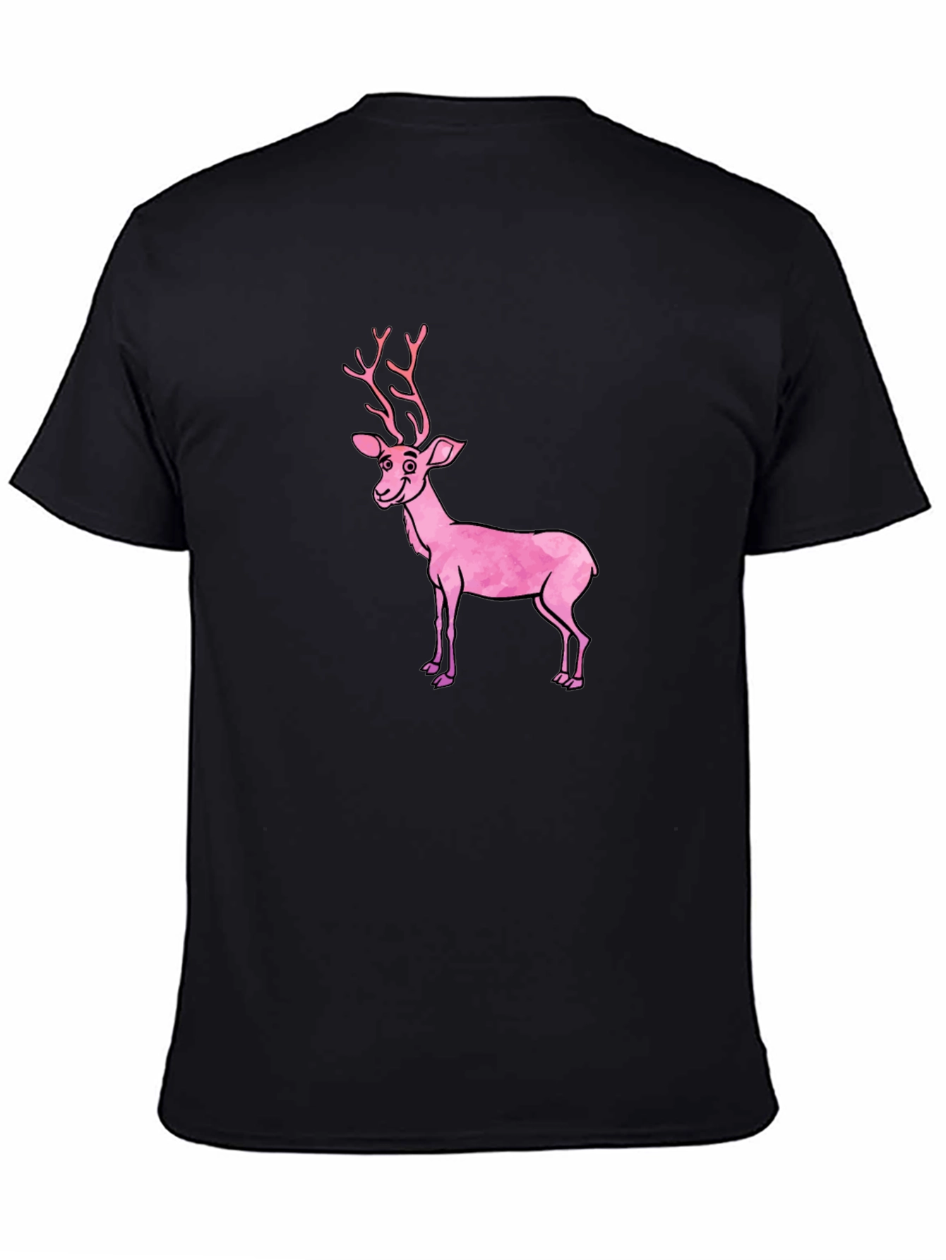 Black Black T-Shirt with Pink Deer Graphic view 4