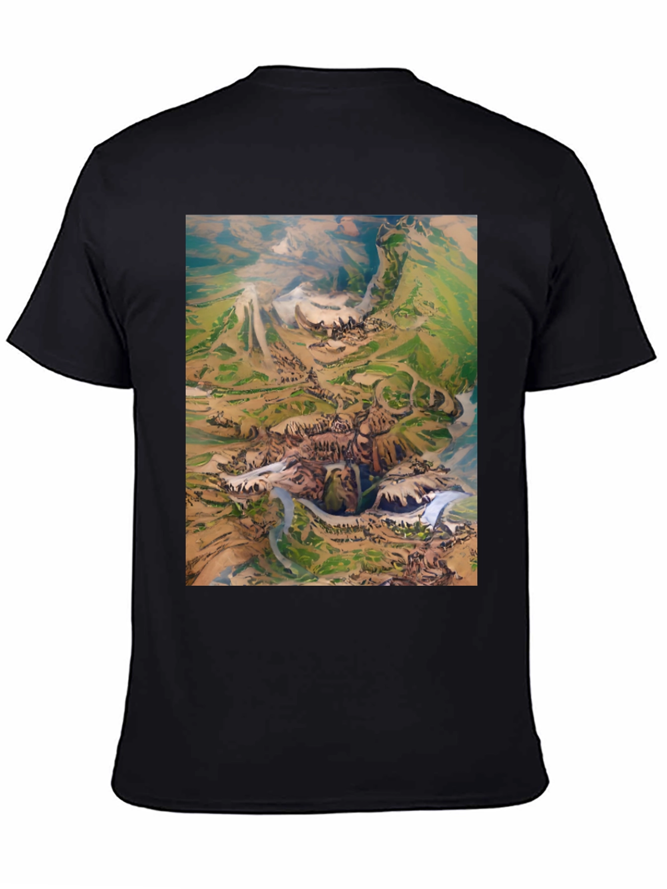 Black Artistic Landscape Print Black T-Shirt view 4