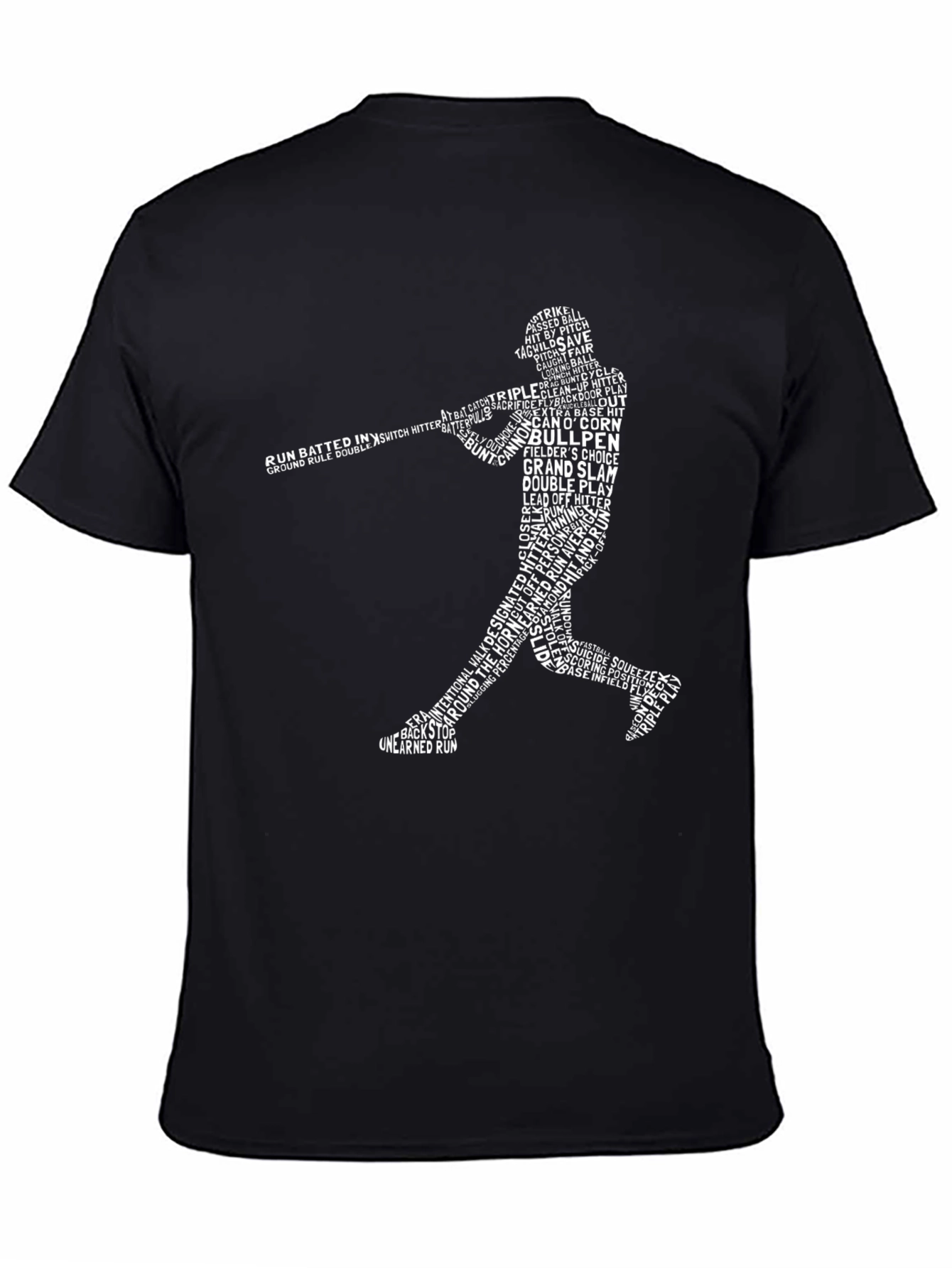 Black Baseball Word Art T-Shirt - Batter Silhouette Tee view 4