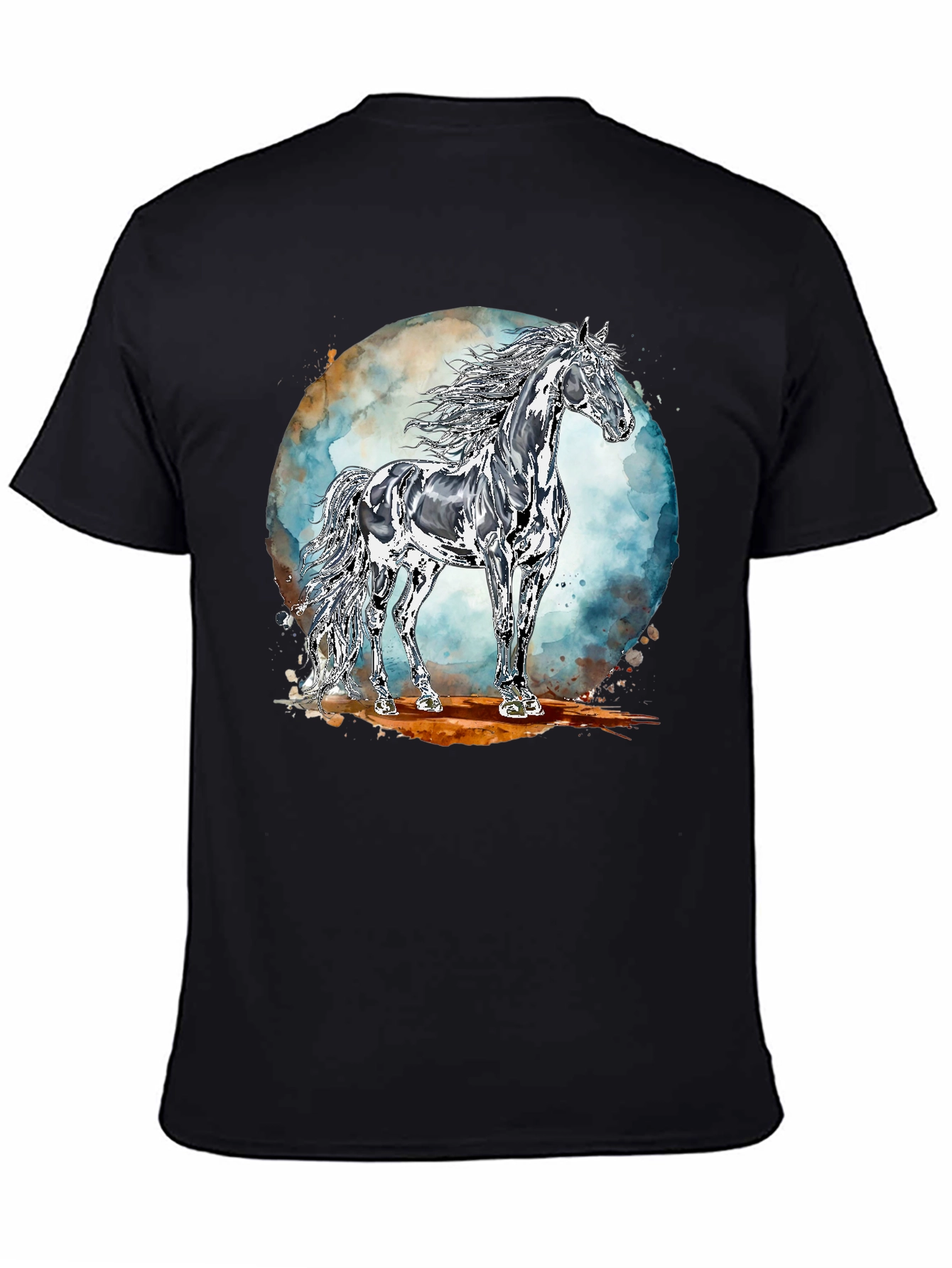 Black Majestic Horse Graphic Tee - Black Cotton Blend view 4