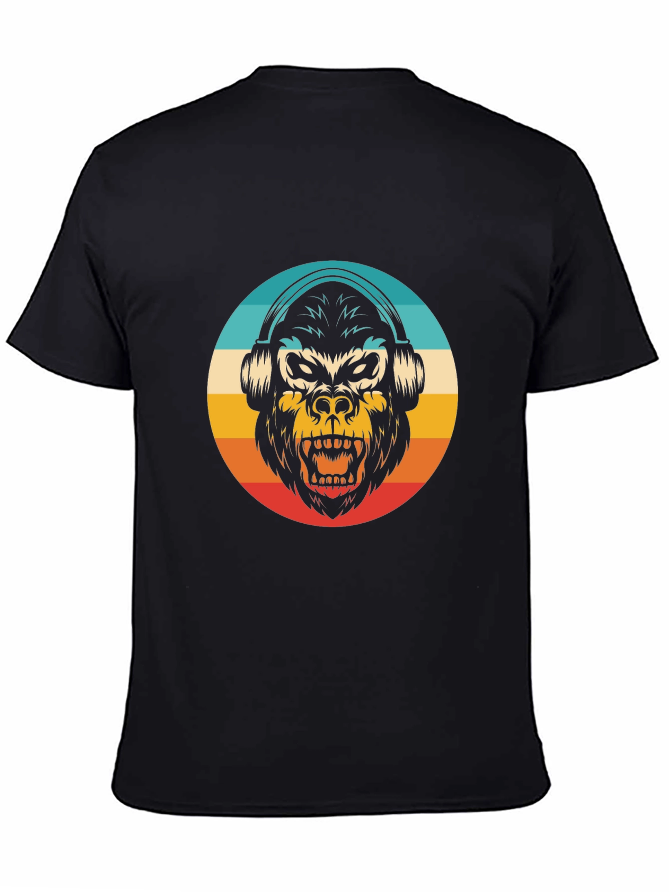 Black Retro Gorilla Headphone T-Shirt view 4