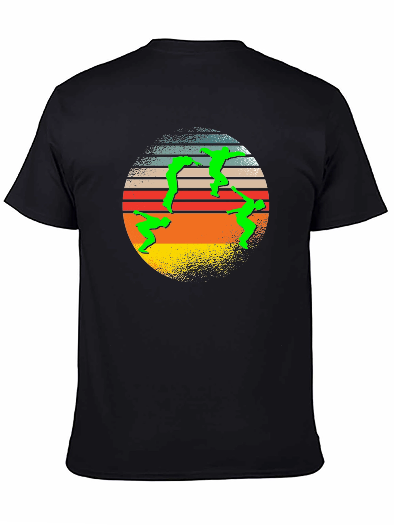 Black Retro T-Shirt with Green Figure Circle Design view 4