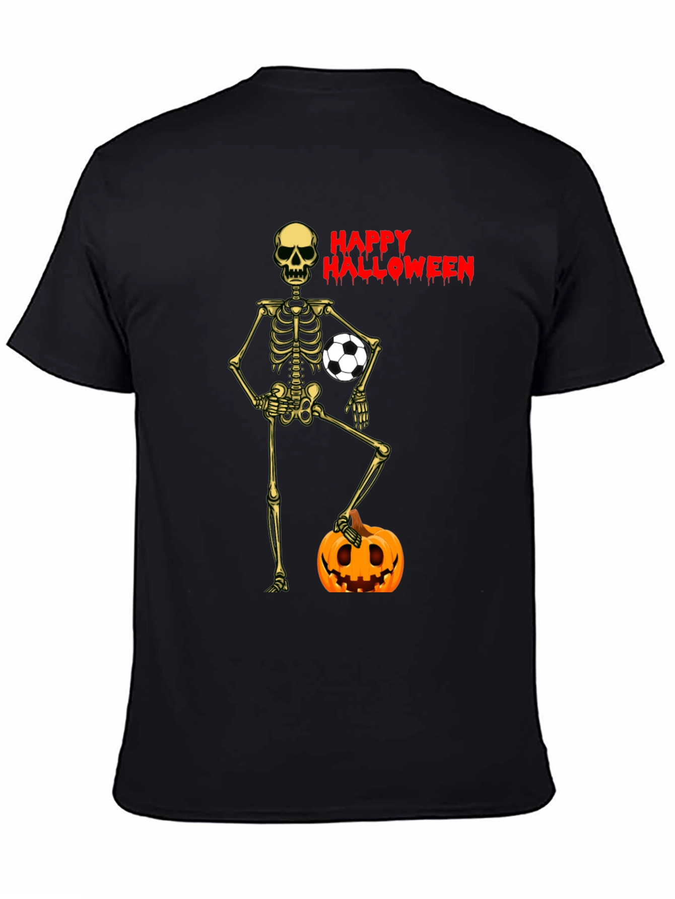 Black Happy Halloween Skeleton Soccer T-Shirt view 4