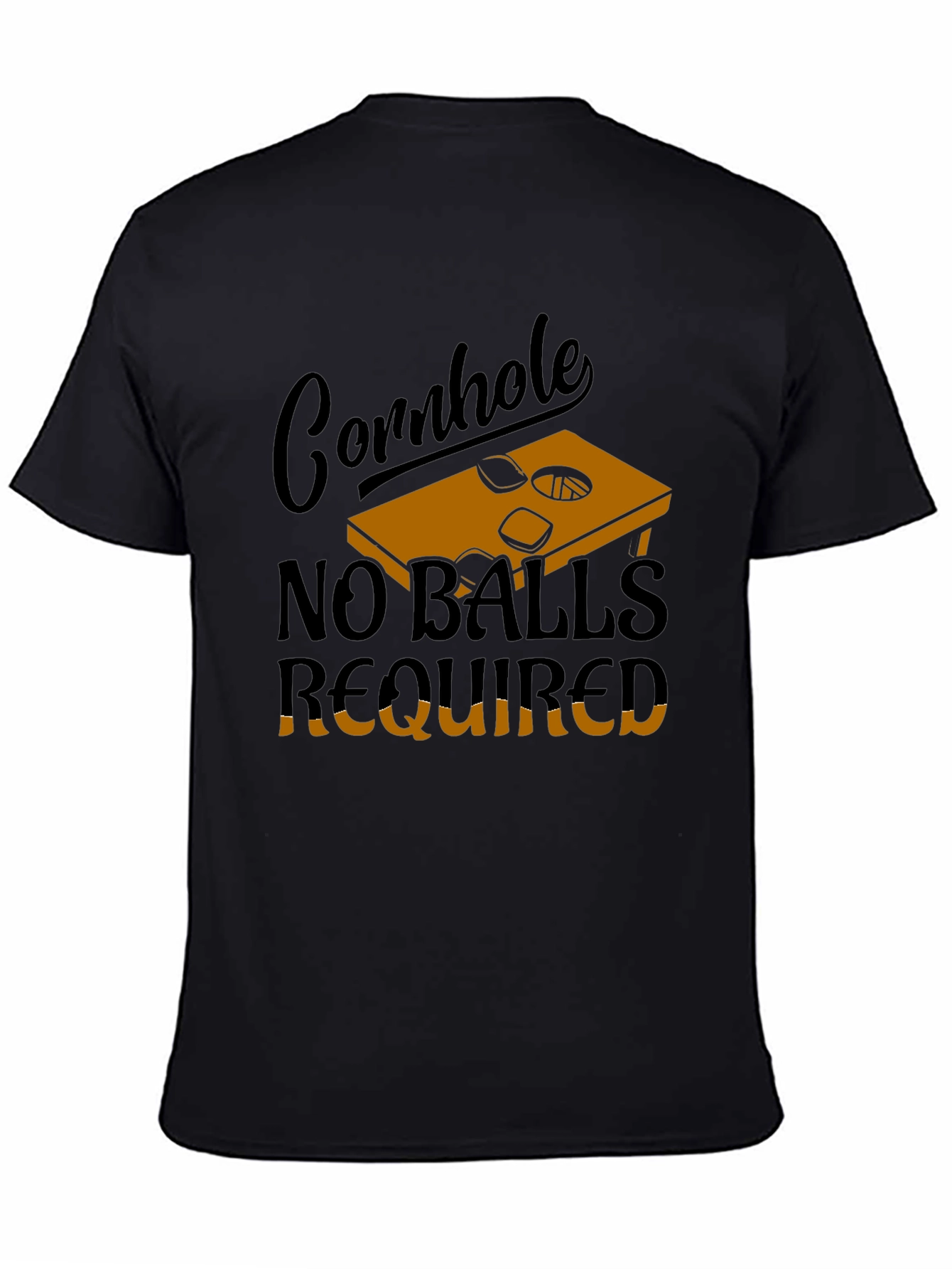 Black Cornhole No Balls Required Graphic Tee view 4