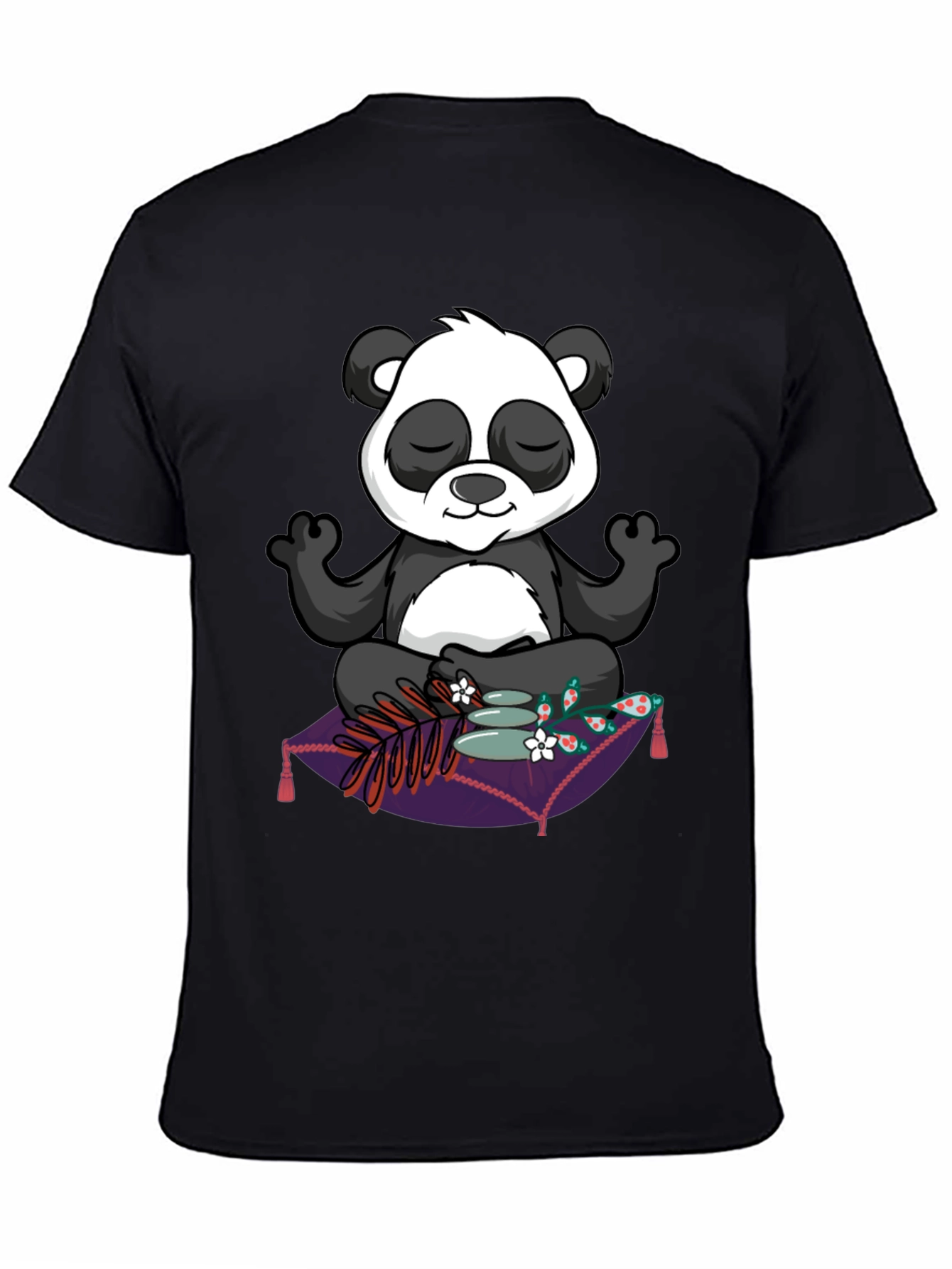 Black Zen Panda T-Shirt: Meditating Panda Design view 4