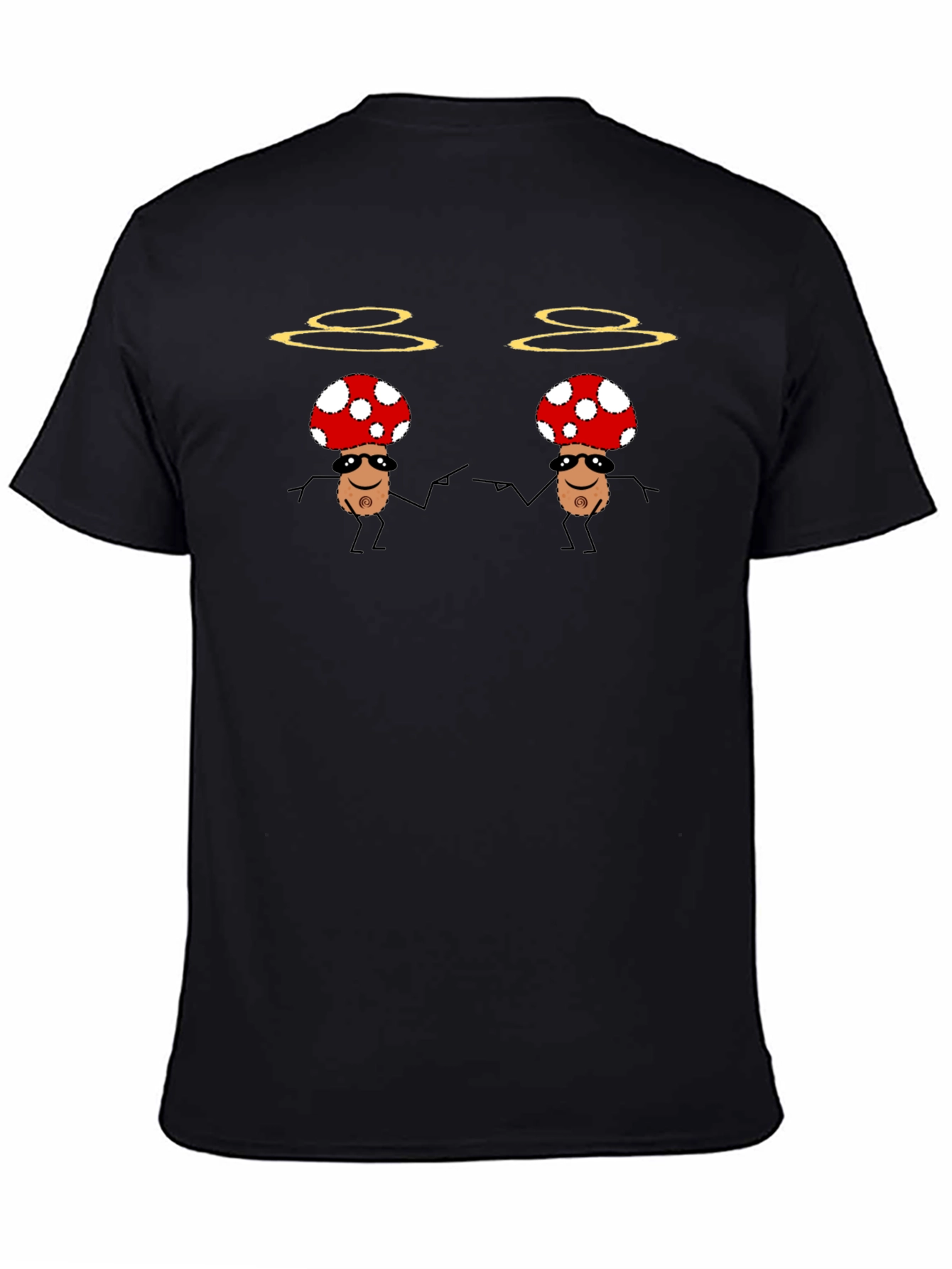 Black Funky Mushroom T-Shirt - Black Cotton Tee view 4