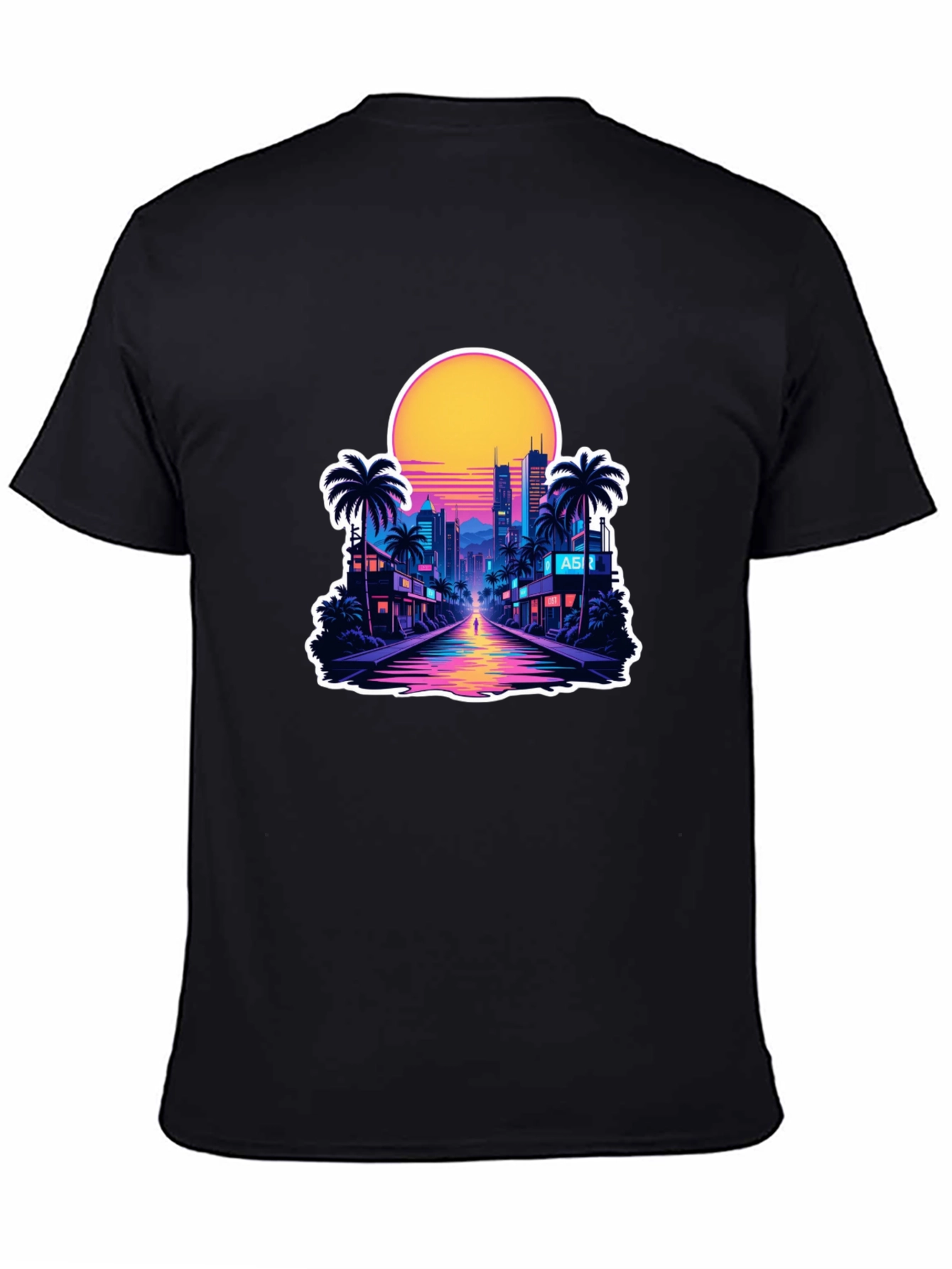 Black Retro Wave Cityscape T-Shirt view 4