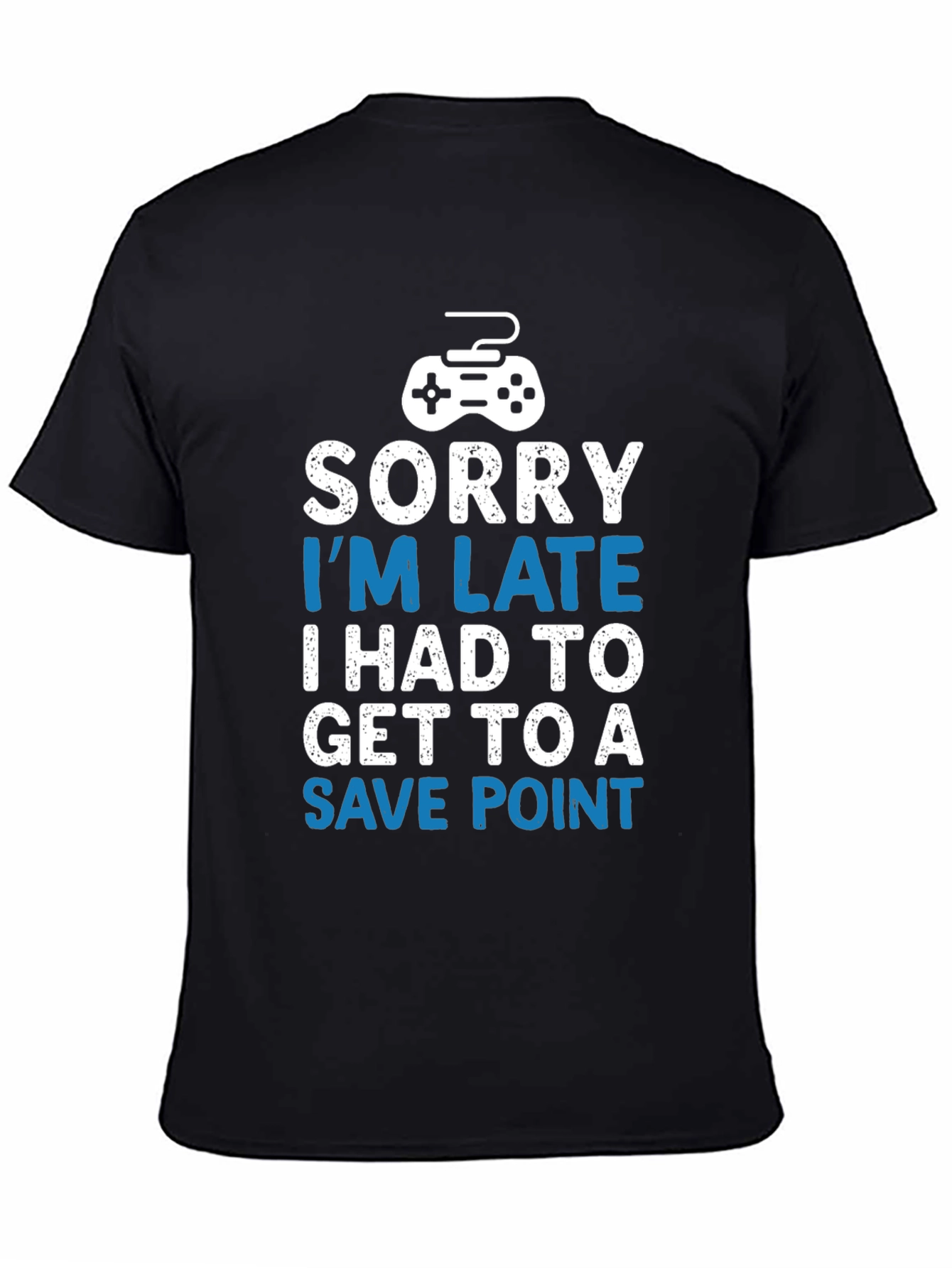 Black Gamer T-Shirt - Sorry I'm Late Save Point - Black view 4