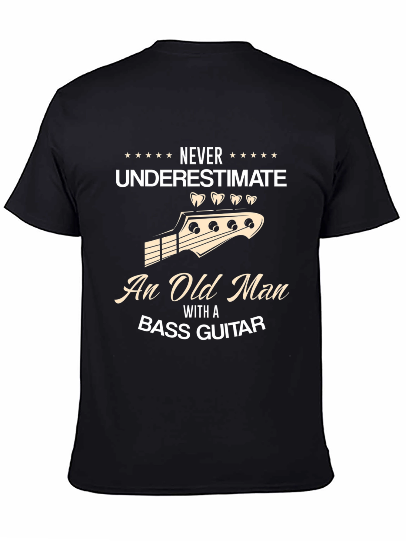 Black Bass Guitar Old Man T-Shirt - Black view 4