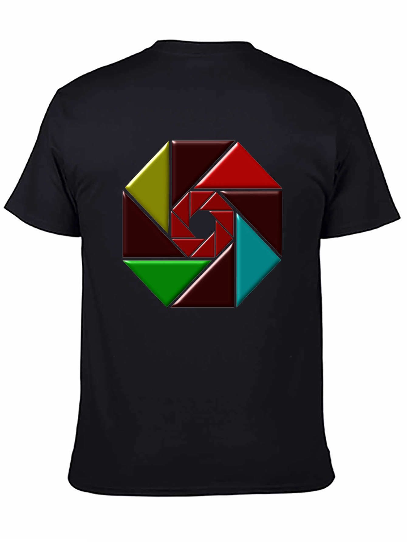 Black Geometric Design Black T-Shirt view 4