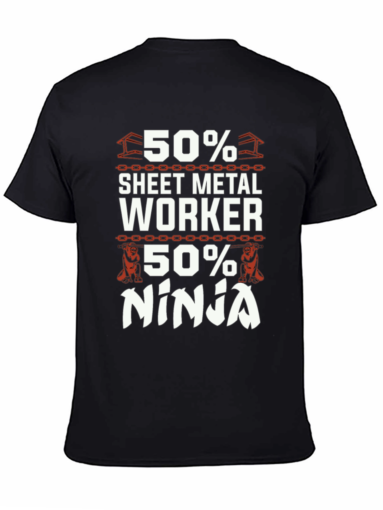 Black Sheet Metal Worker Ninja T-Shirt - Black Cotton Blend view 4