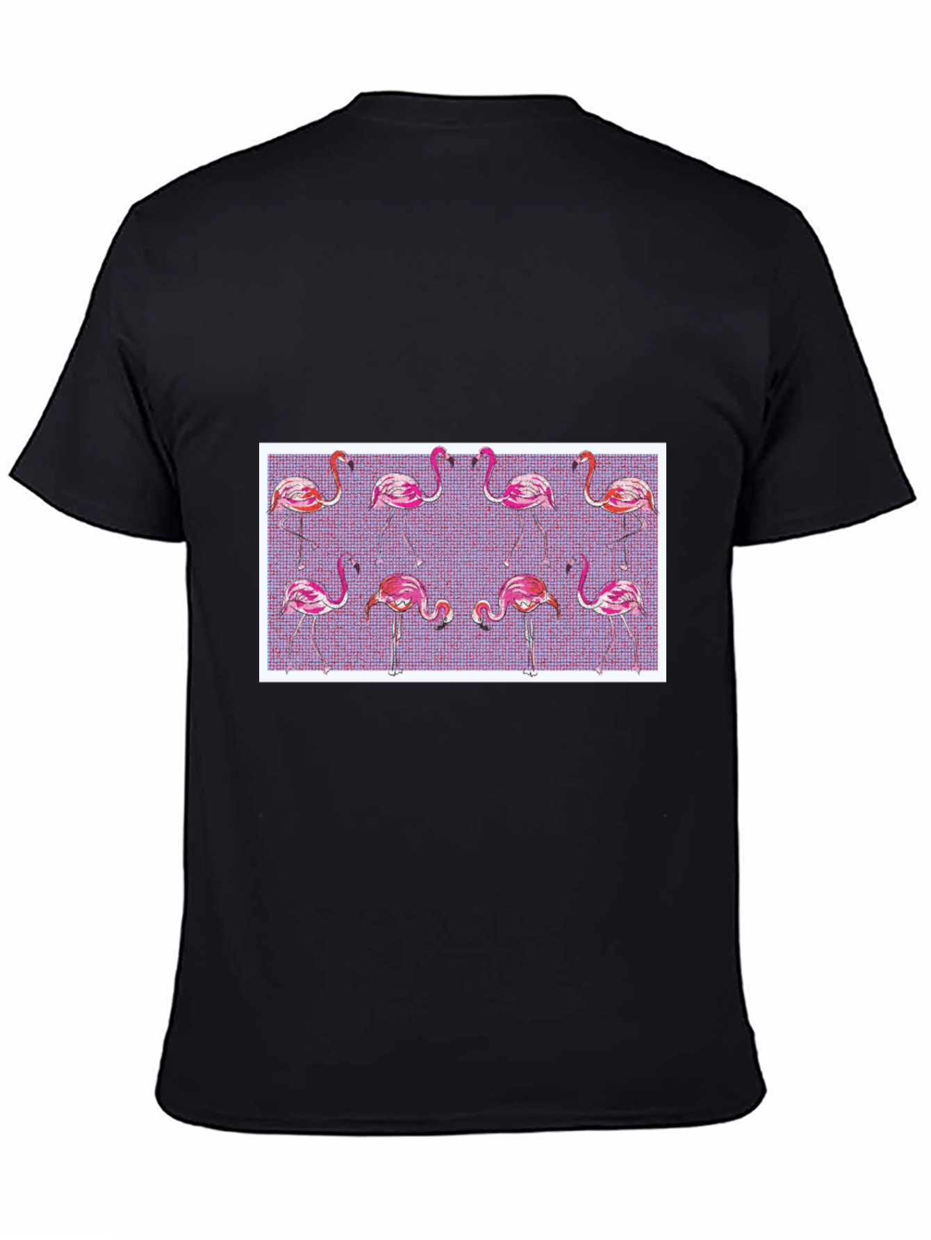 Black Flamingo Pattern Black T-Shirt view 4