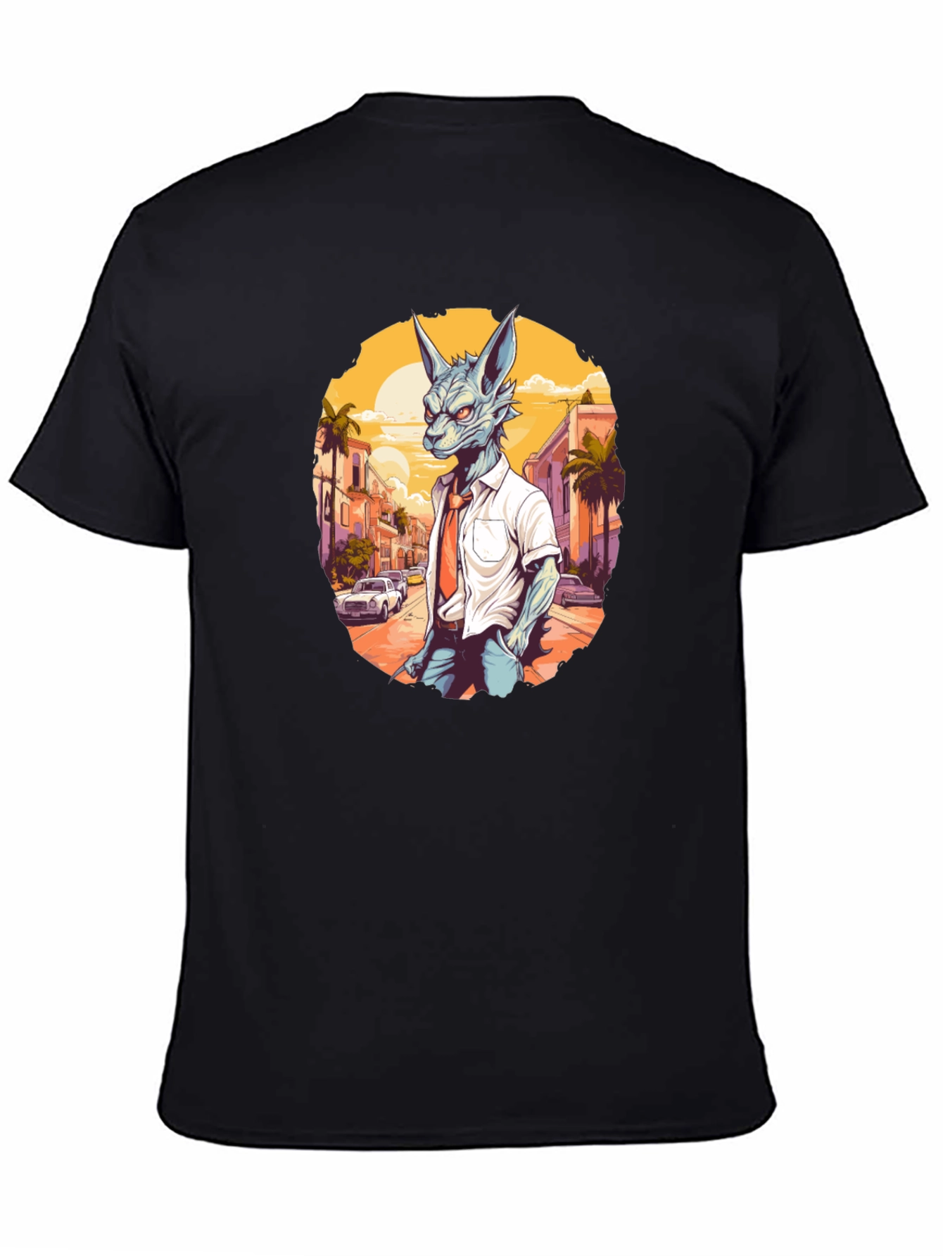 Black Anthropomorphic Wolf in Suit Graphic Tee view 4
