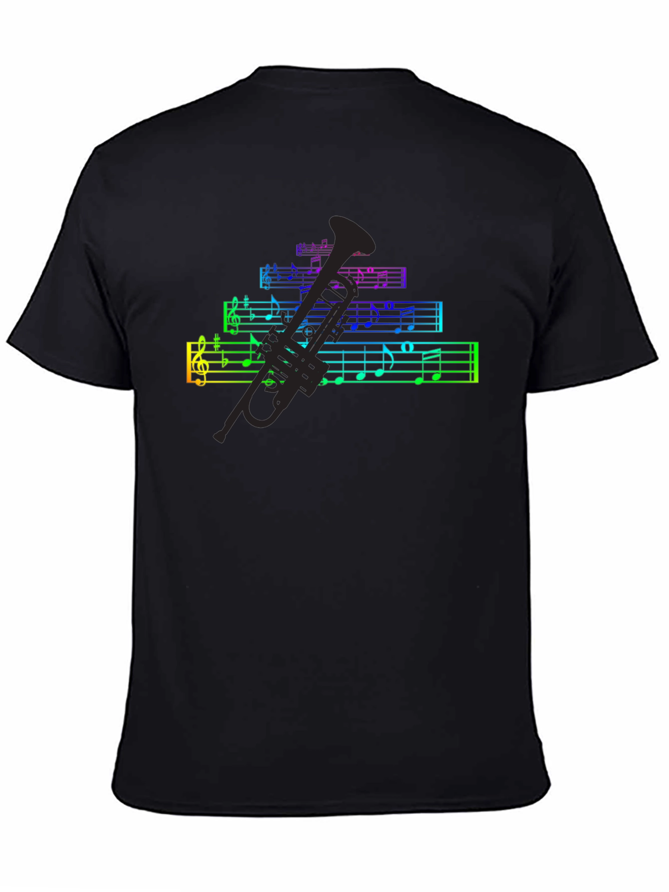 Black Rainbow Music Notes & Trumpet Black T-Shirt view 4