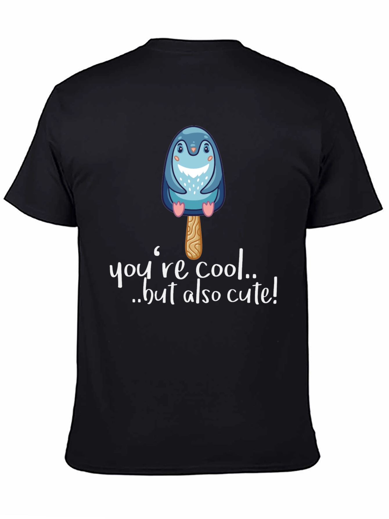 Black Cute Penguin Popsicle Graphic Black T-Shirt view 4