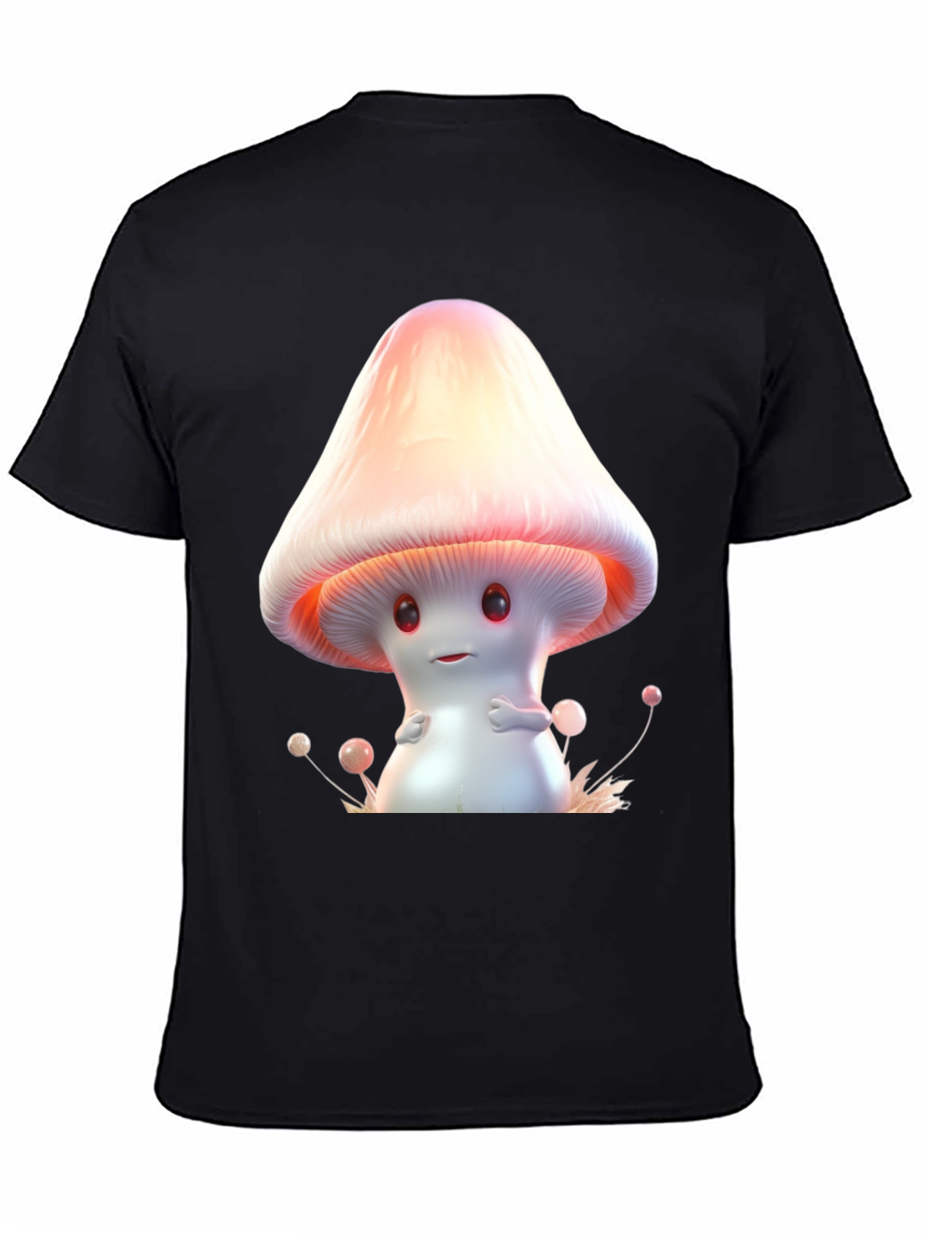 Black Cute Mushroom Graphic Tee - Unisex Black T-Shirt view 4