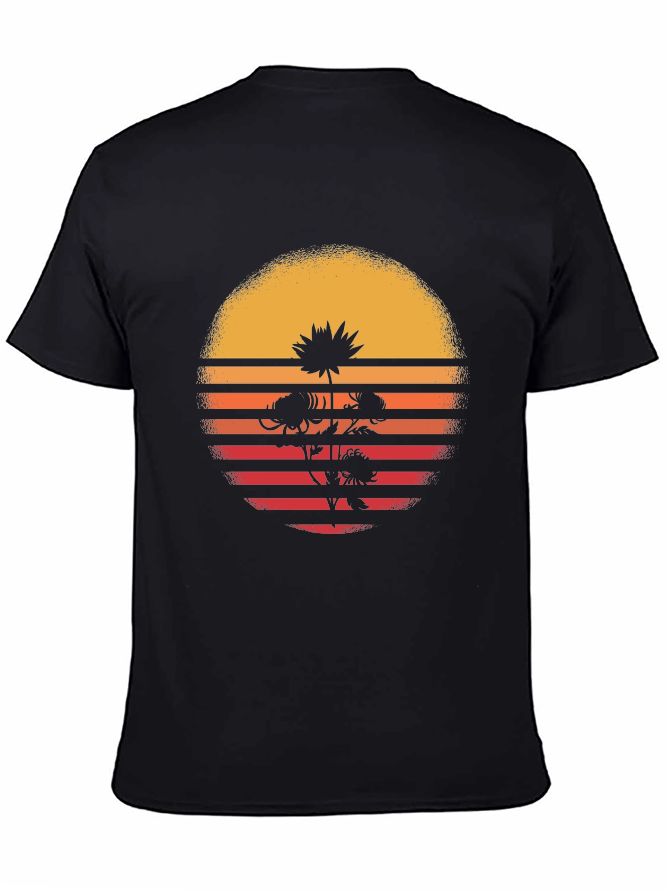 Black Retro Sunset Flower Graphic T-Shirt - Black view 4