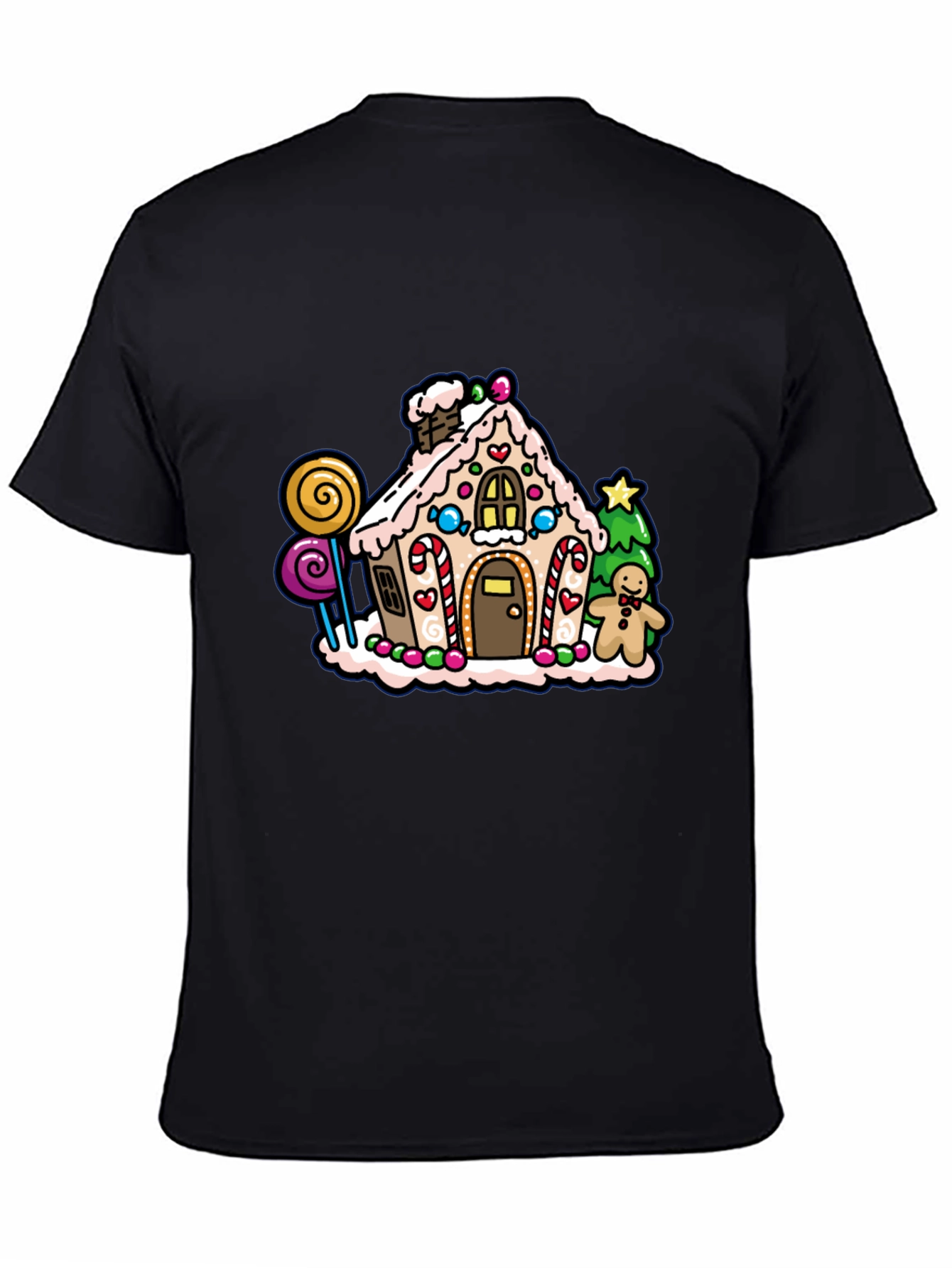 Black Gingerbread House Graphic Tee - Festive Holiday Shirt view 4