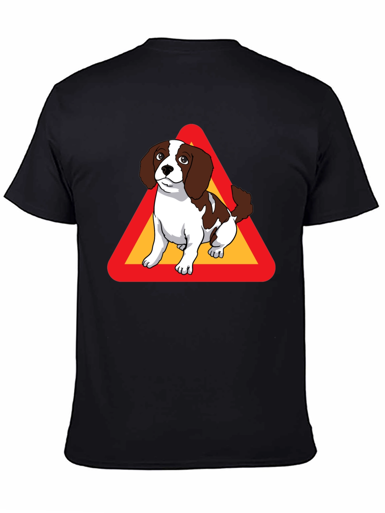 Black Dog Warning Sign Graphic Tee - Black Cotton T-Shirt view 4