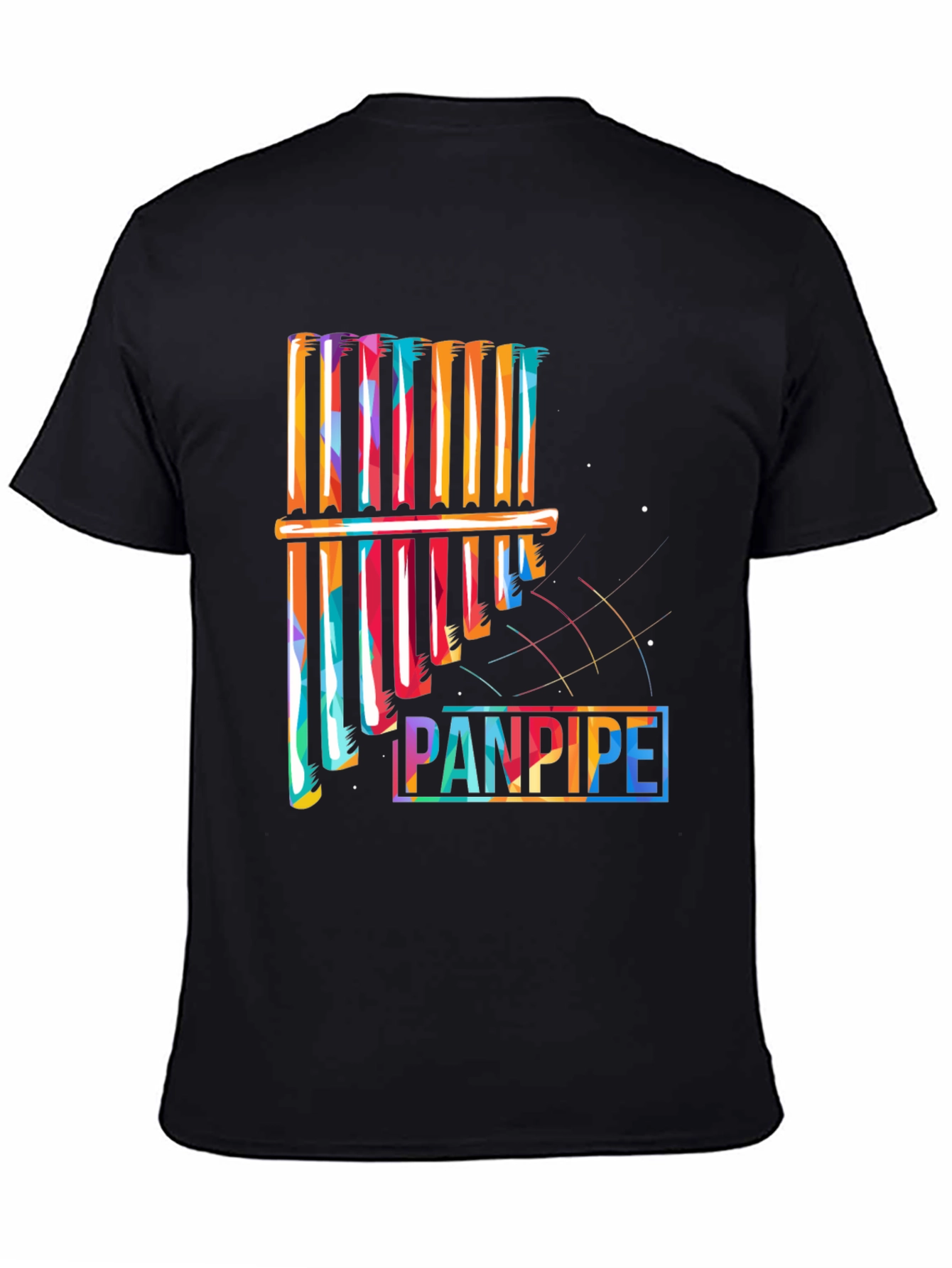 Black Colorful Panpipe Graphic Tee - Musical Instrument Shirt view 4