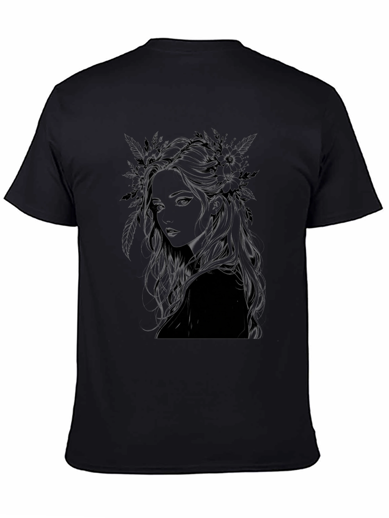 Black Dark Floral Woman Graphic Print Tee view 4