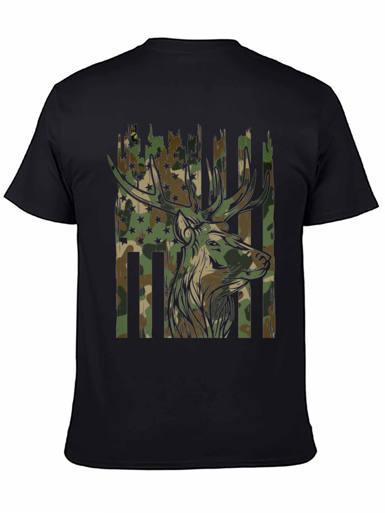 Black Camouflage Deer Graphic Tee - Men's Black T-Shirt view 4