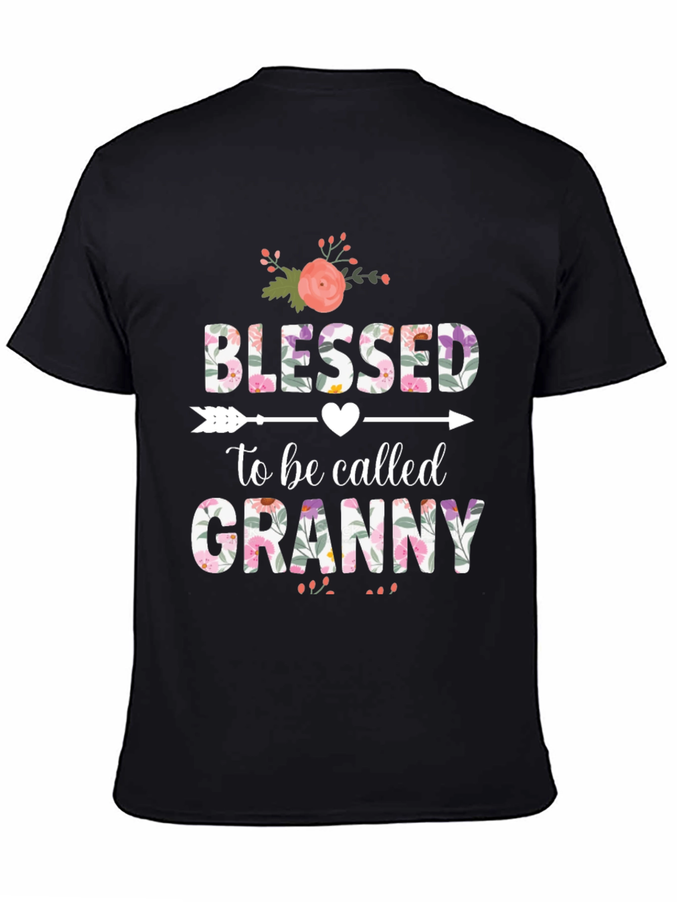 Black Blessed to be Called Granny T-Shirt Floral Design view 4