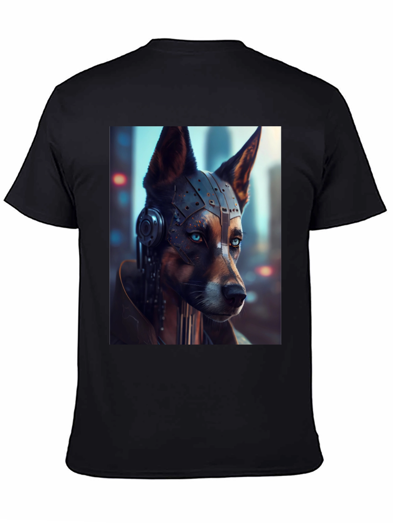Black Cyberpunk Dog Graphic T-Shirt view 4