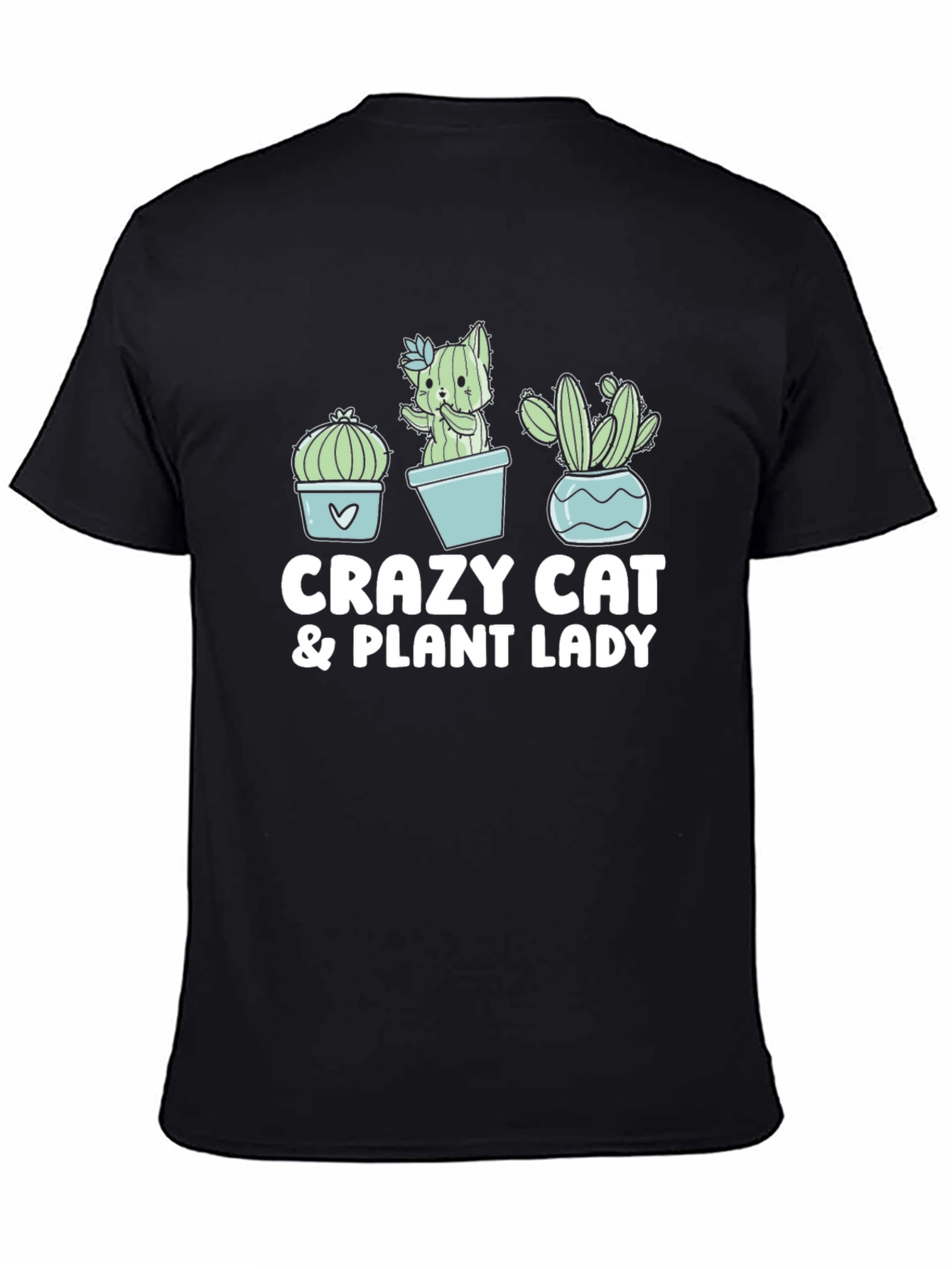 Black Crazy Cat & Plant Lady Black T-Shirt view 4