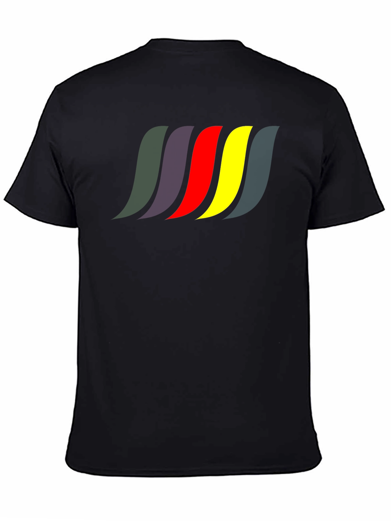 Black Men's Black T-Shirt with Retro Color Wave Design view 4