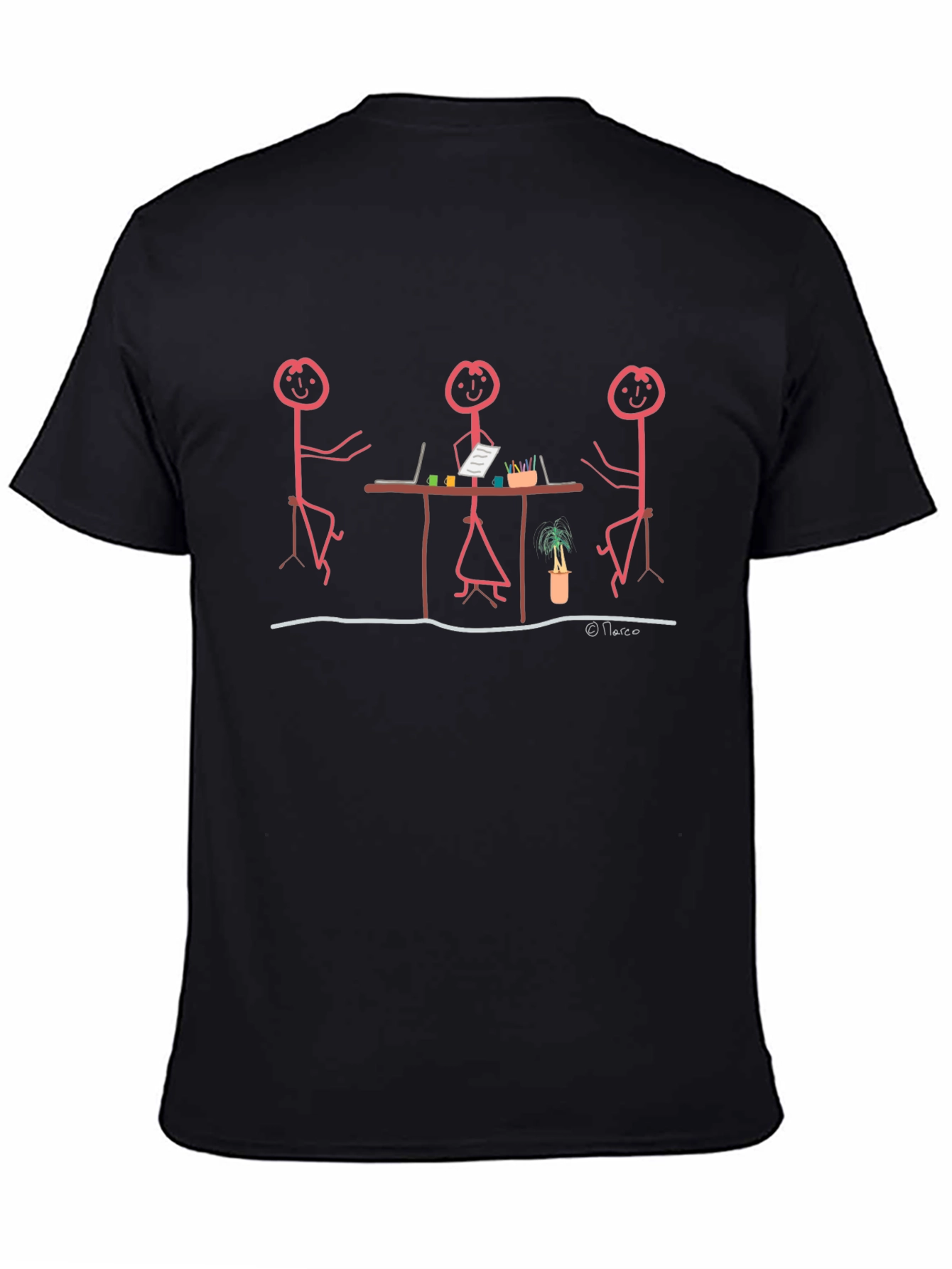 Black Stick Figure Meeting Black T-Shirt view 4