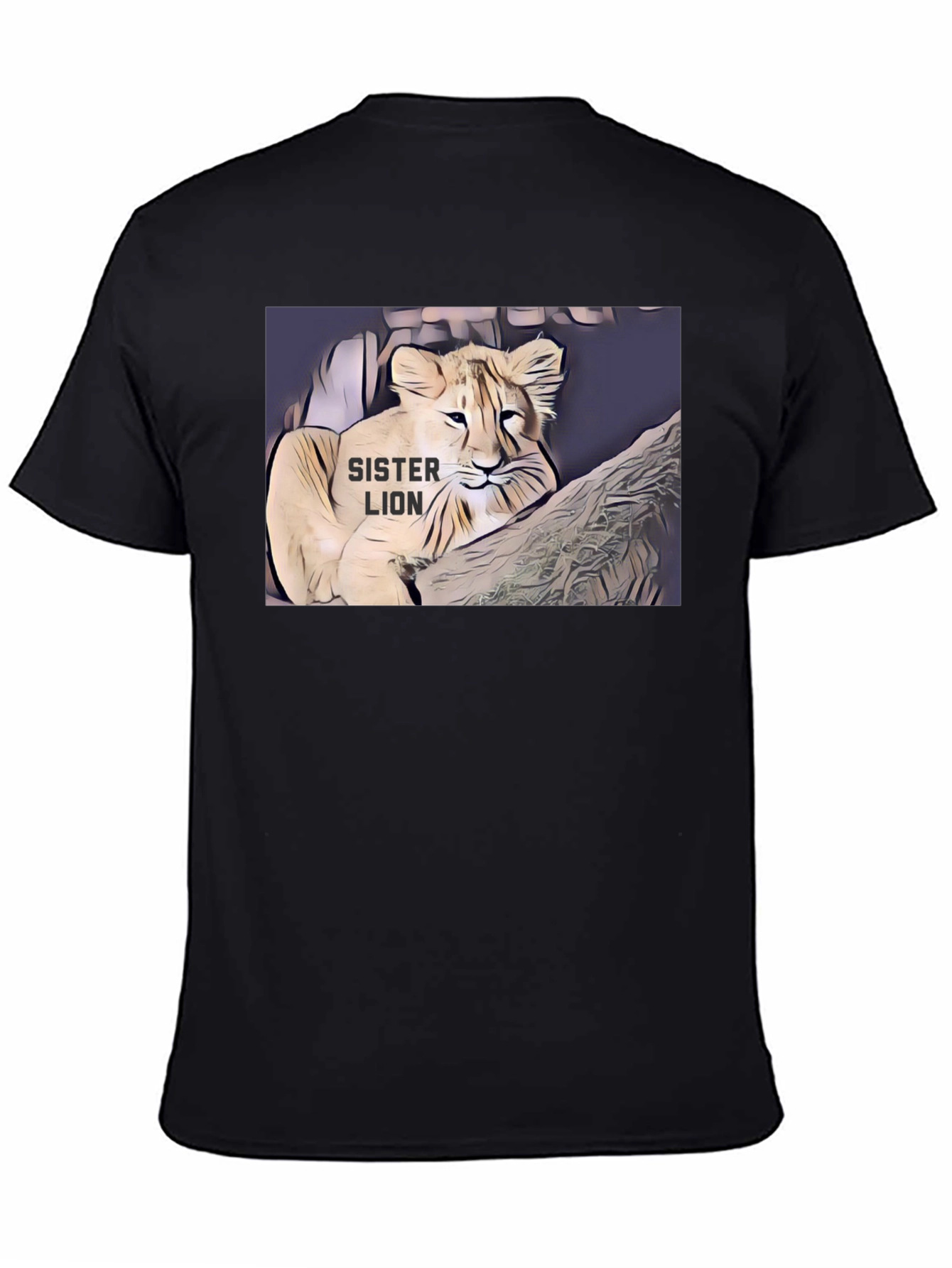 Black Sister Lion Graphic Tee - Black Cotton T-Shirt view 4