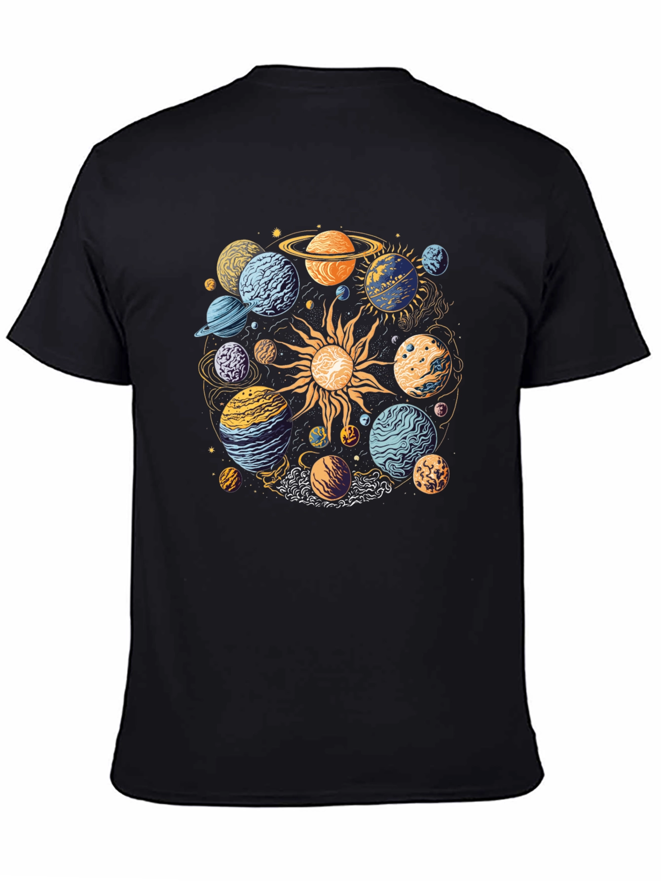 Black Planetary System Graphic T-Shirt - Black Cotton Tee view 4