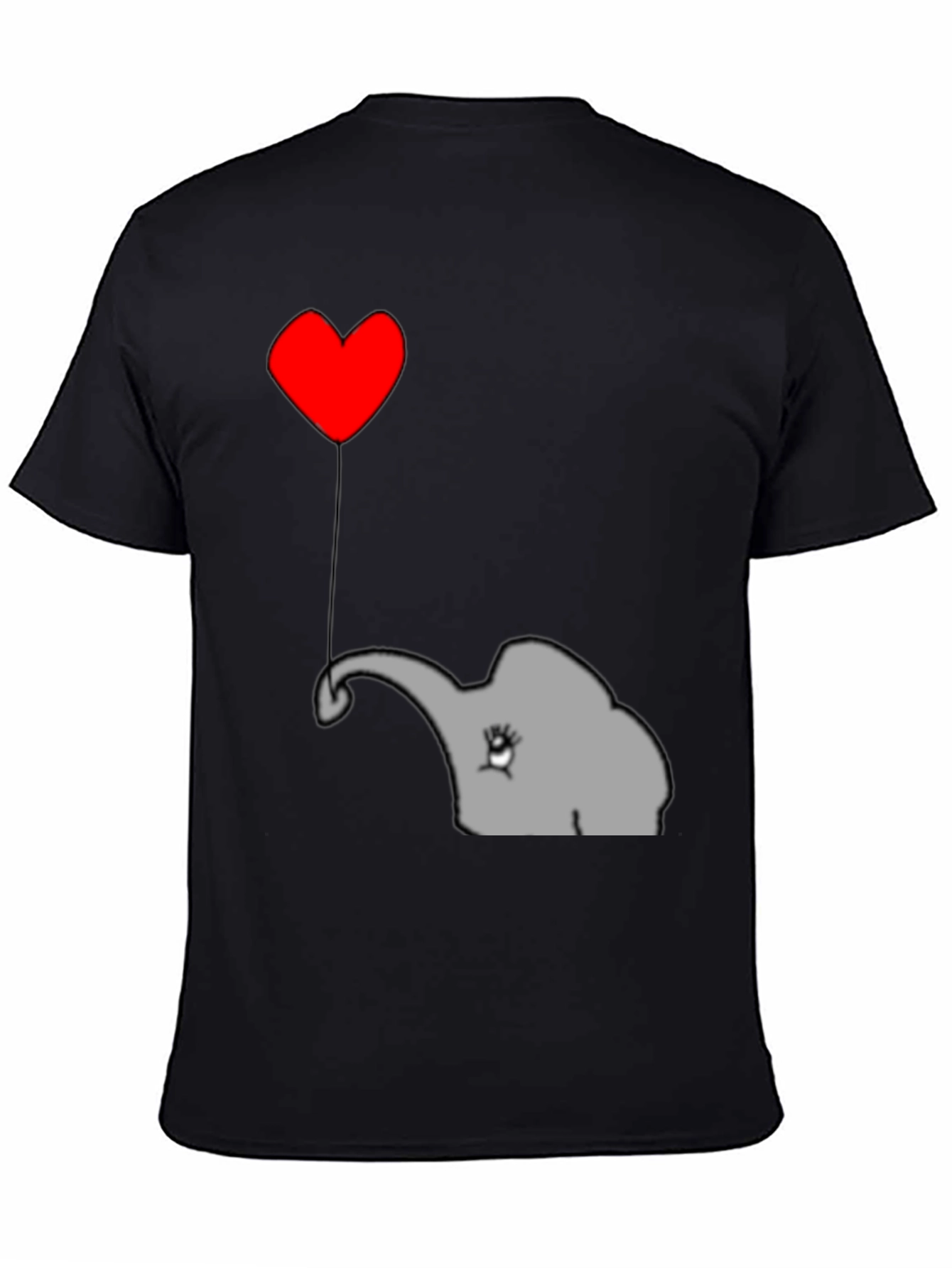 Black Elephant Heart Balloon T-Shirt - Cute Animal Tee view 4