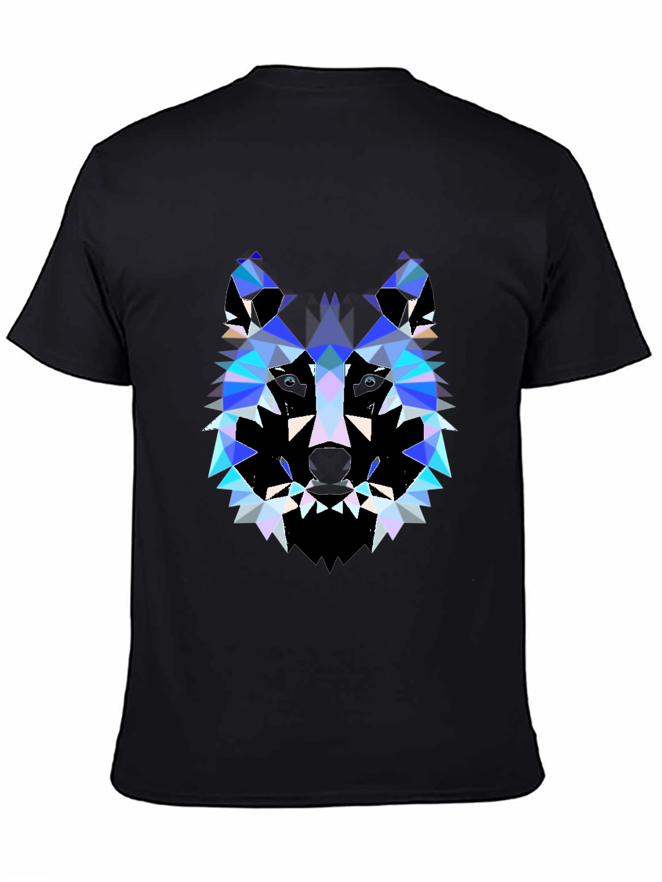 Black Geometric Wolf Print Black T-Shirt view 4