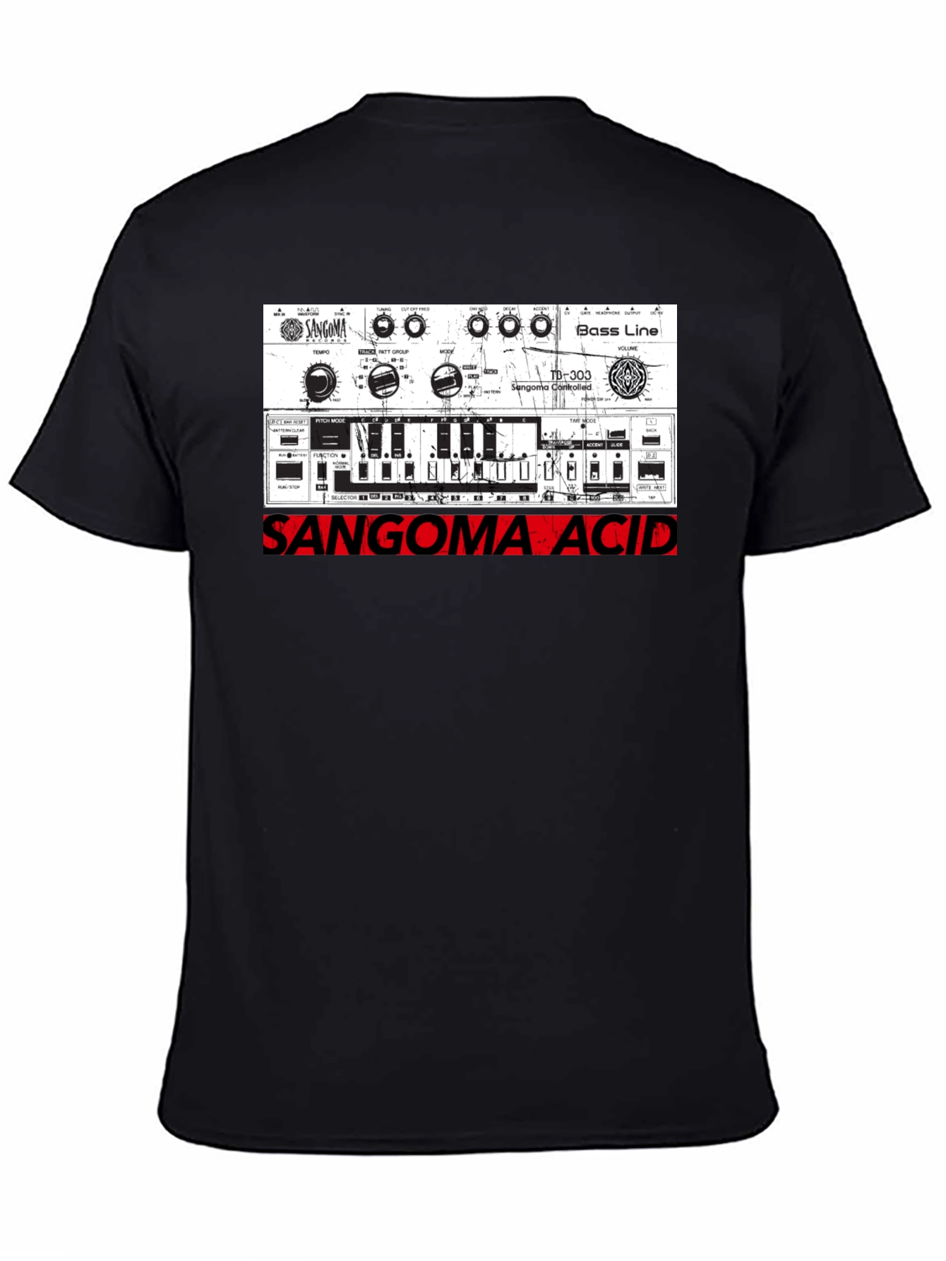 Black Sangoma Acid Music Synth Graphic Tee view 4