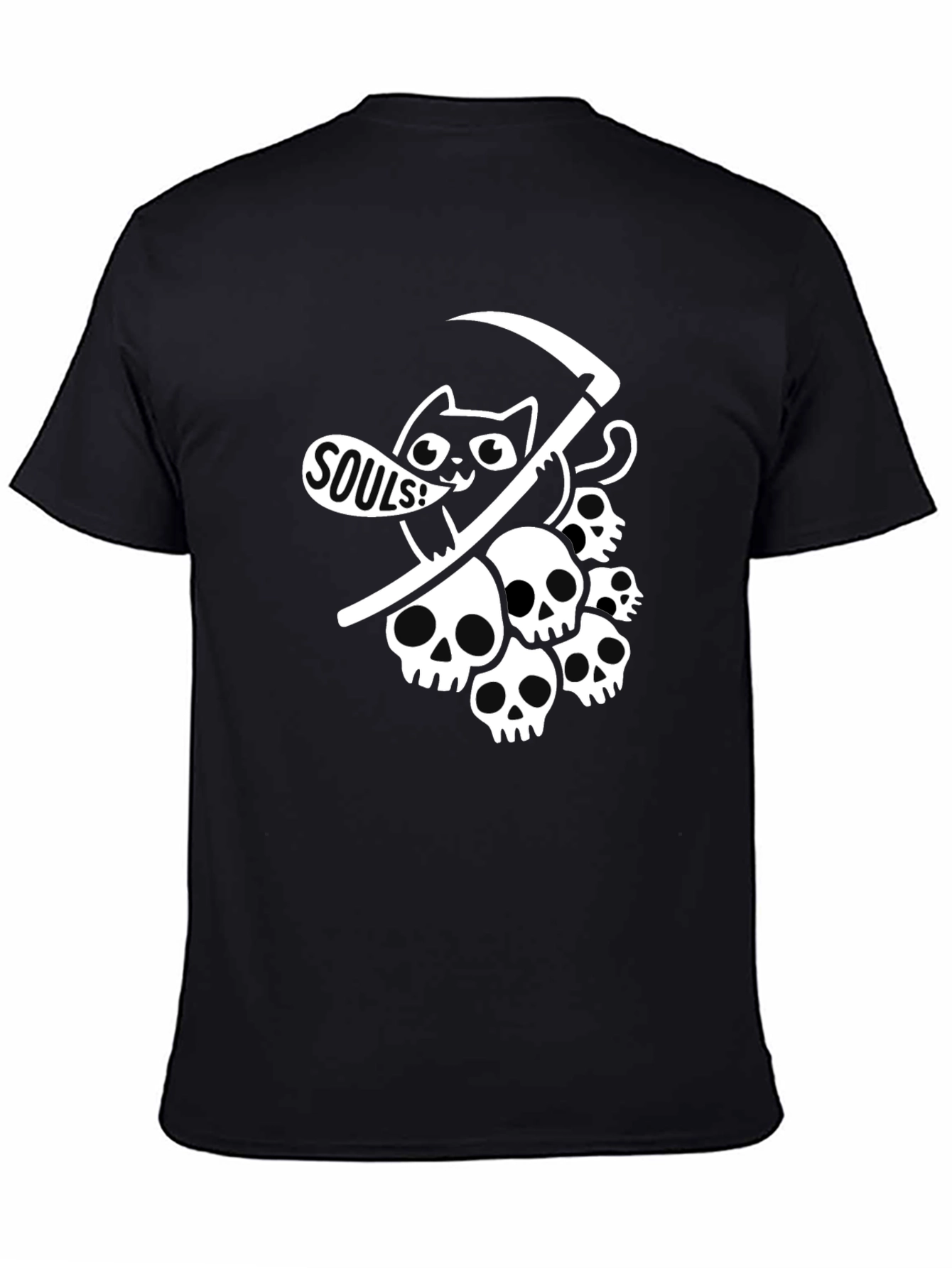 Black Grim Reaper Cat Graphic Tee - Deathly Cute! view 4