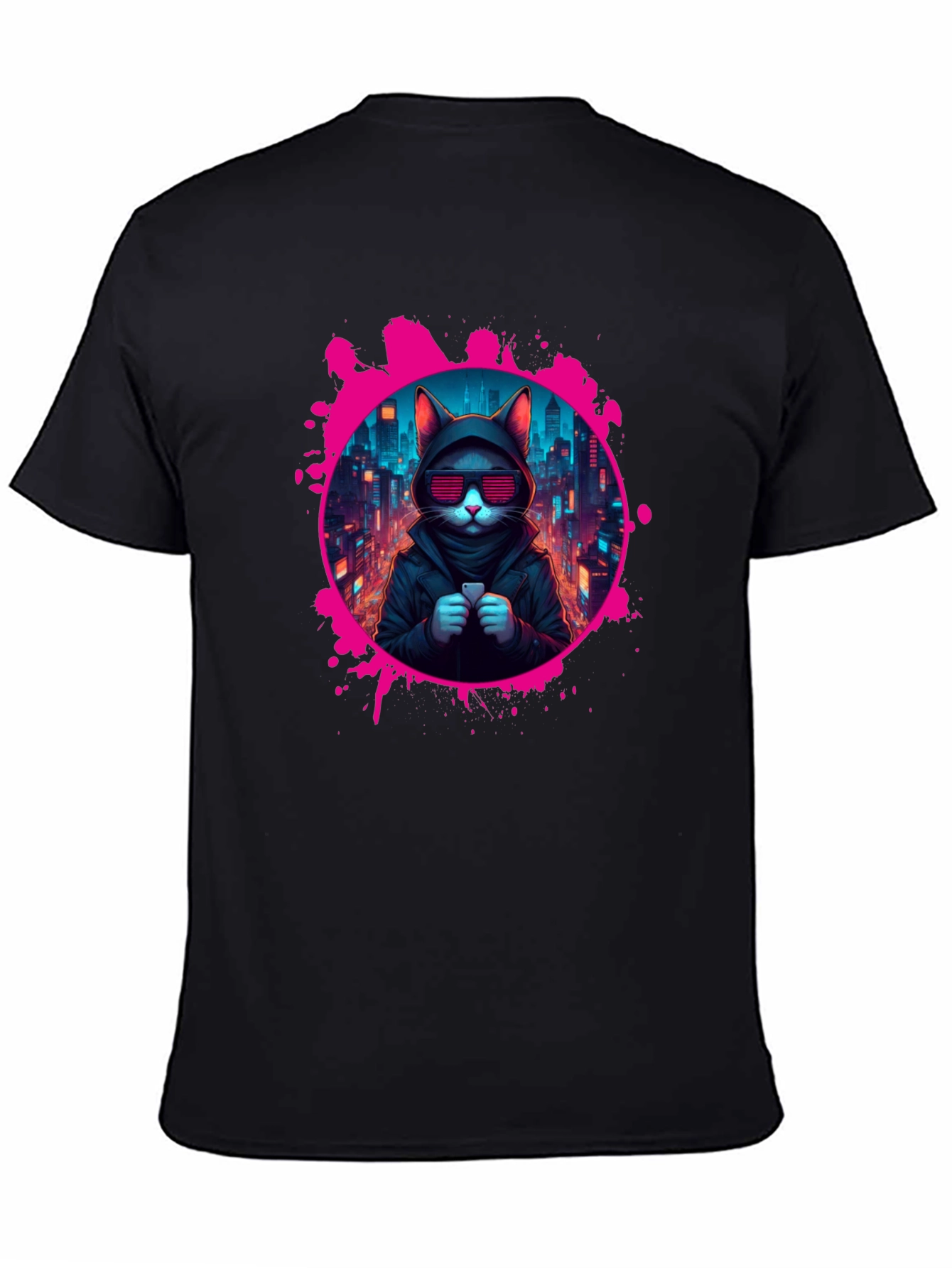 Black Cyberpunk Cat T-Shirt view 4