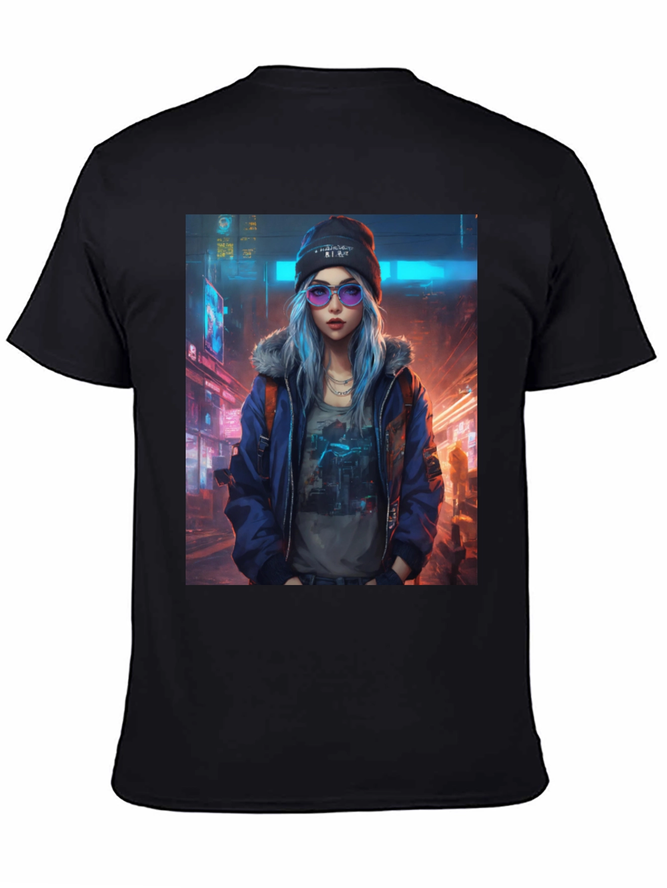 Black Cyberpunk Girl Graphic T-Shirt - Trendy Urban Style view 4