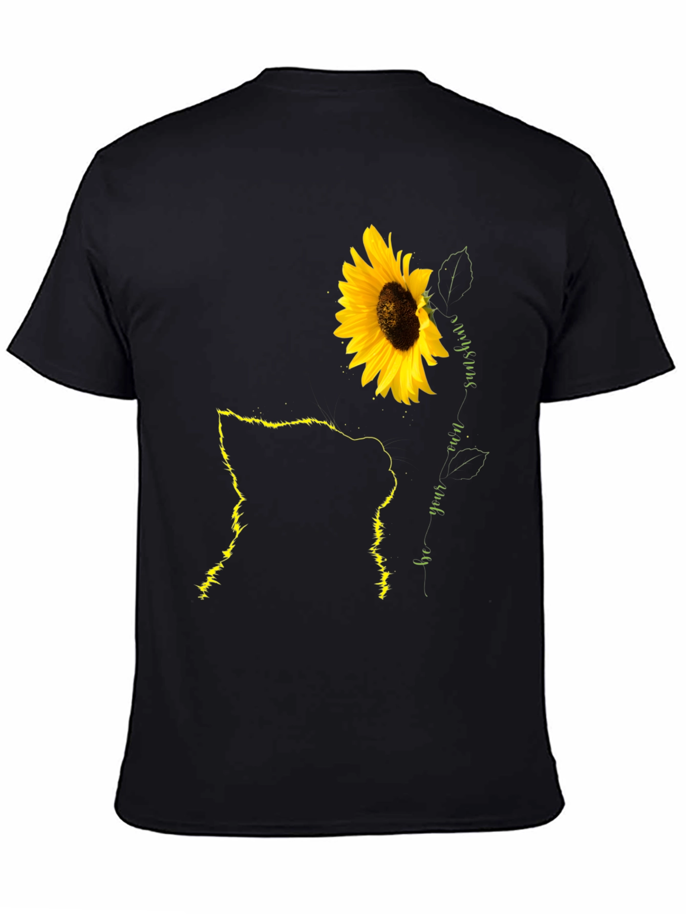 Black Sunflower Cat Lover Black T-Shirt view 4