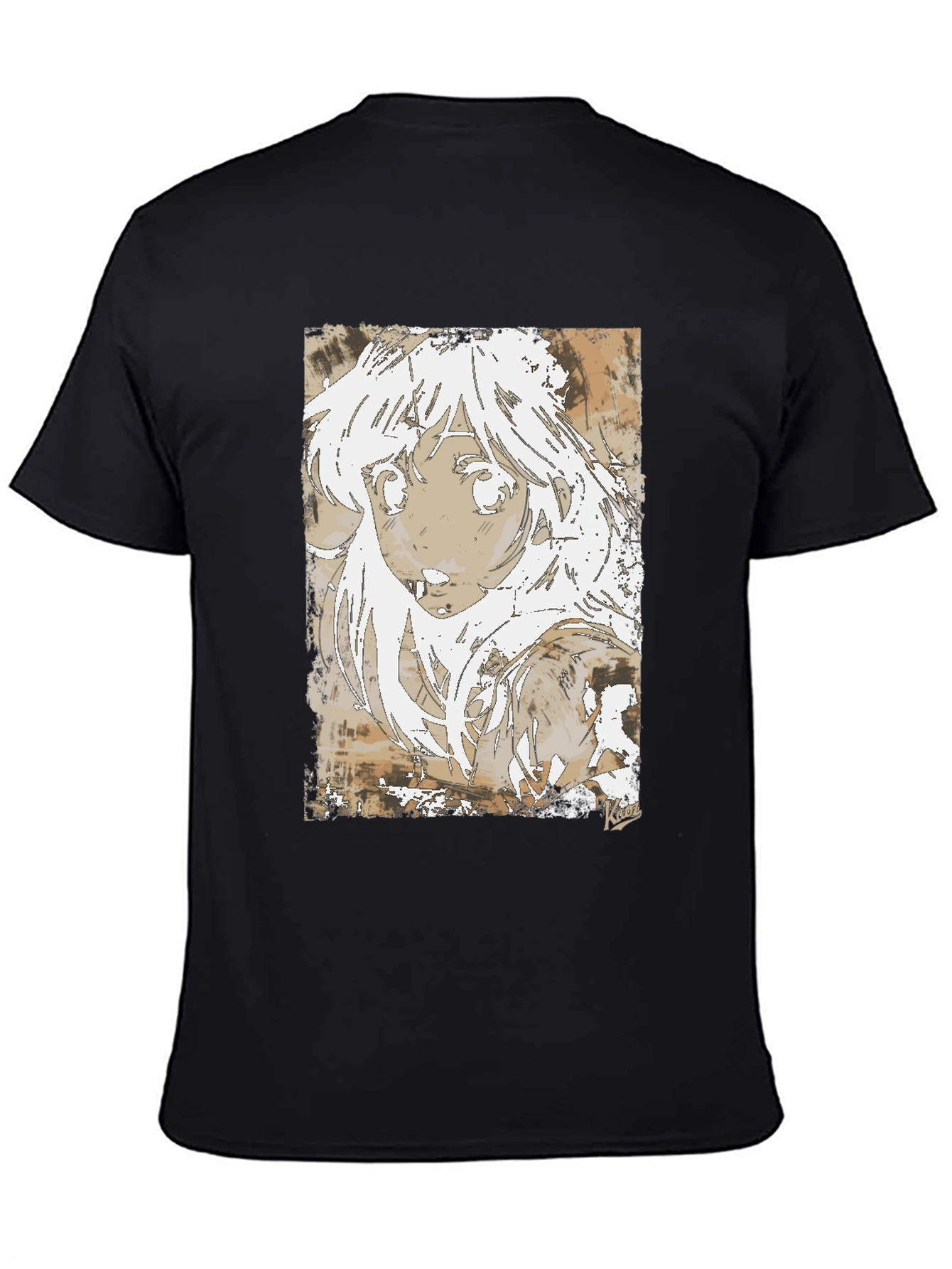 Black Anime Girl Graphic Tee - Stylish Black Cotton T-Shirt view 4