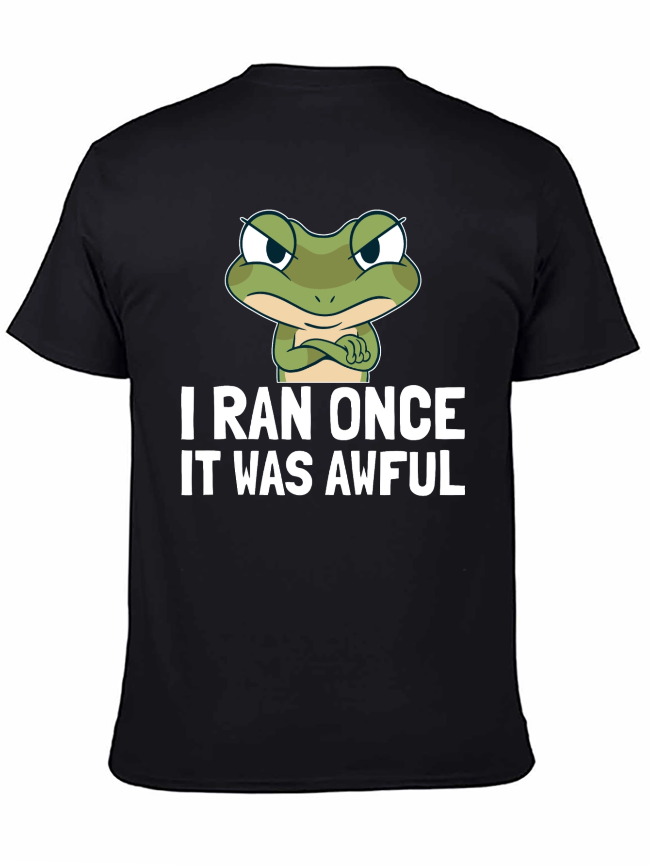 Black Funny Frog Graphic T-Shirt - "I Ran Once It Was Awful" view 4