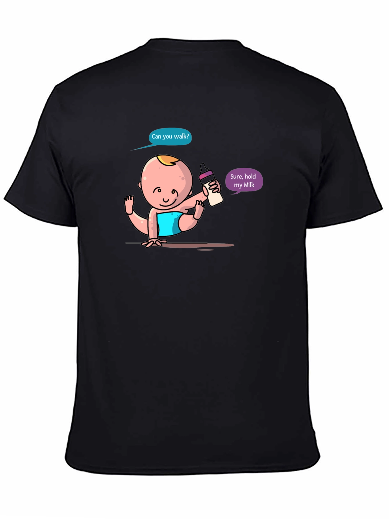 Black Funny Baby Cartoon Print Black T-Shirt view 4