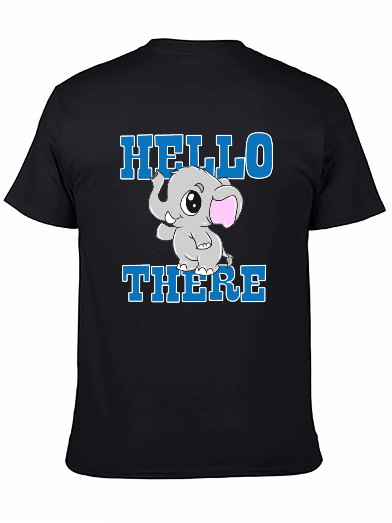 Black Cute Elephant Graphic T-Shirt - Hello There! view 4