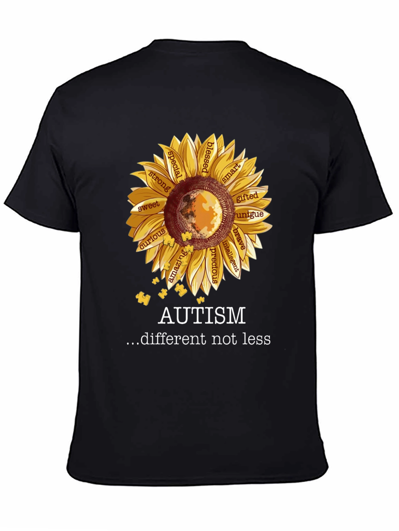 Black Autism Awareness Sunflower T-Shirt view 4