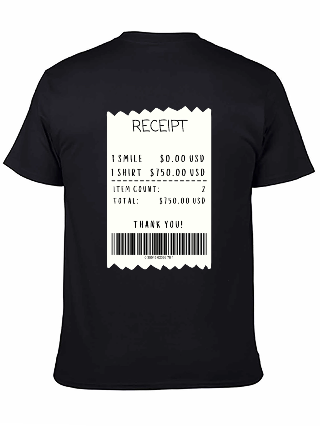Black Receipt T-Shirt: Funny Expensive Smile Tee view 4