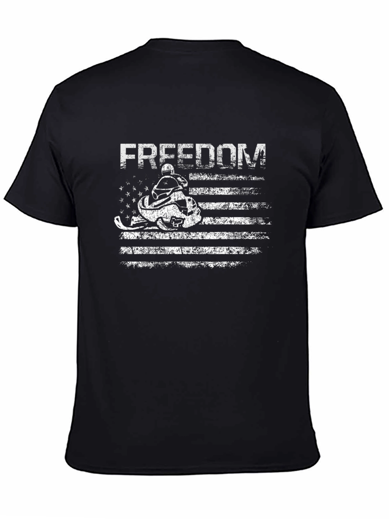 Black Freedom Snowmobile Flag Graphic T-Shirt view 4